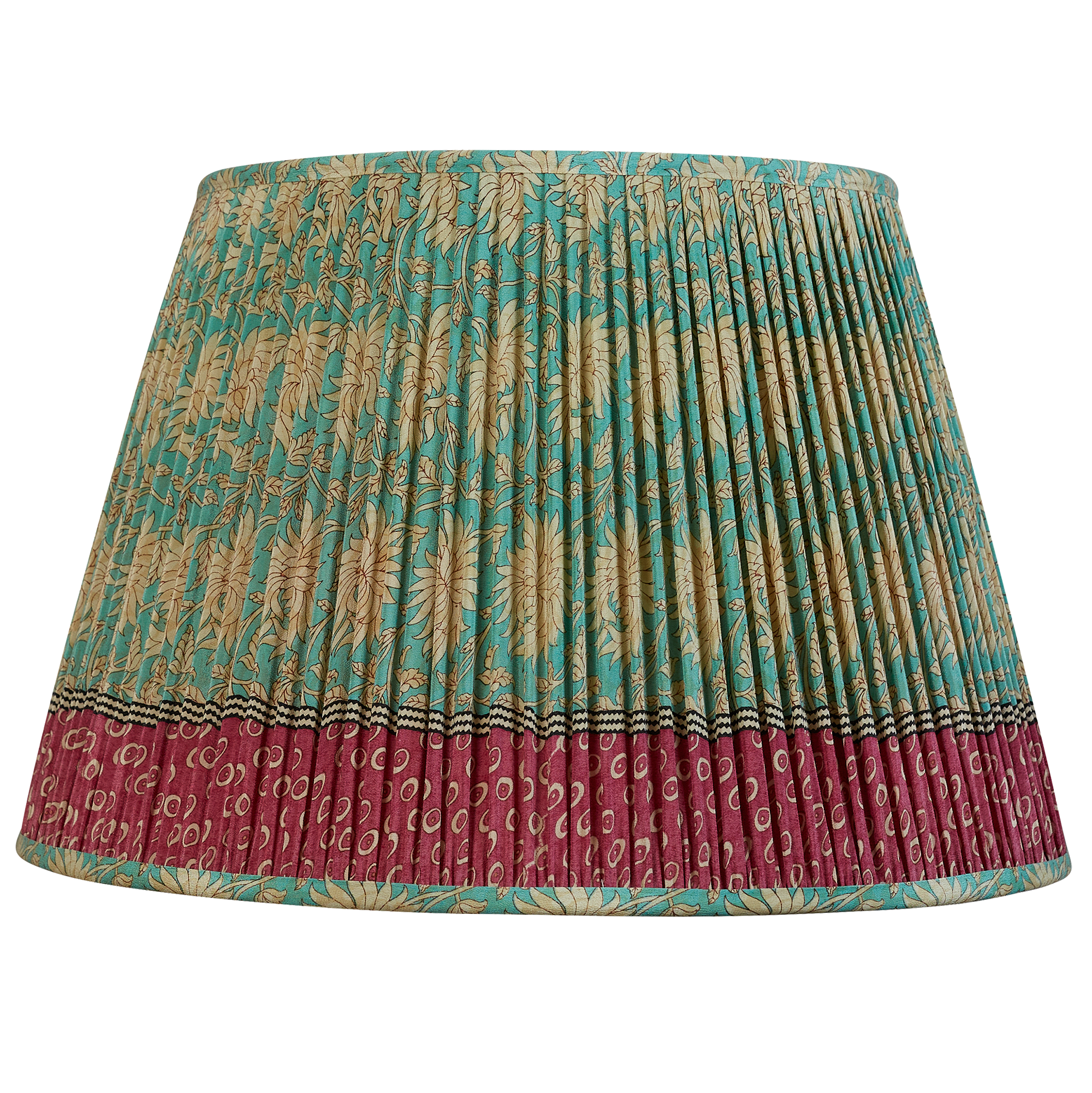 18 Inch Large floral design on turquoise ground silk sari lampshade with magenta border