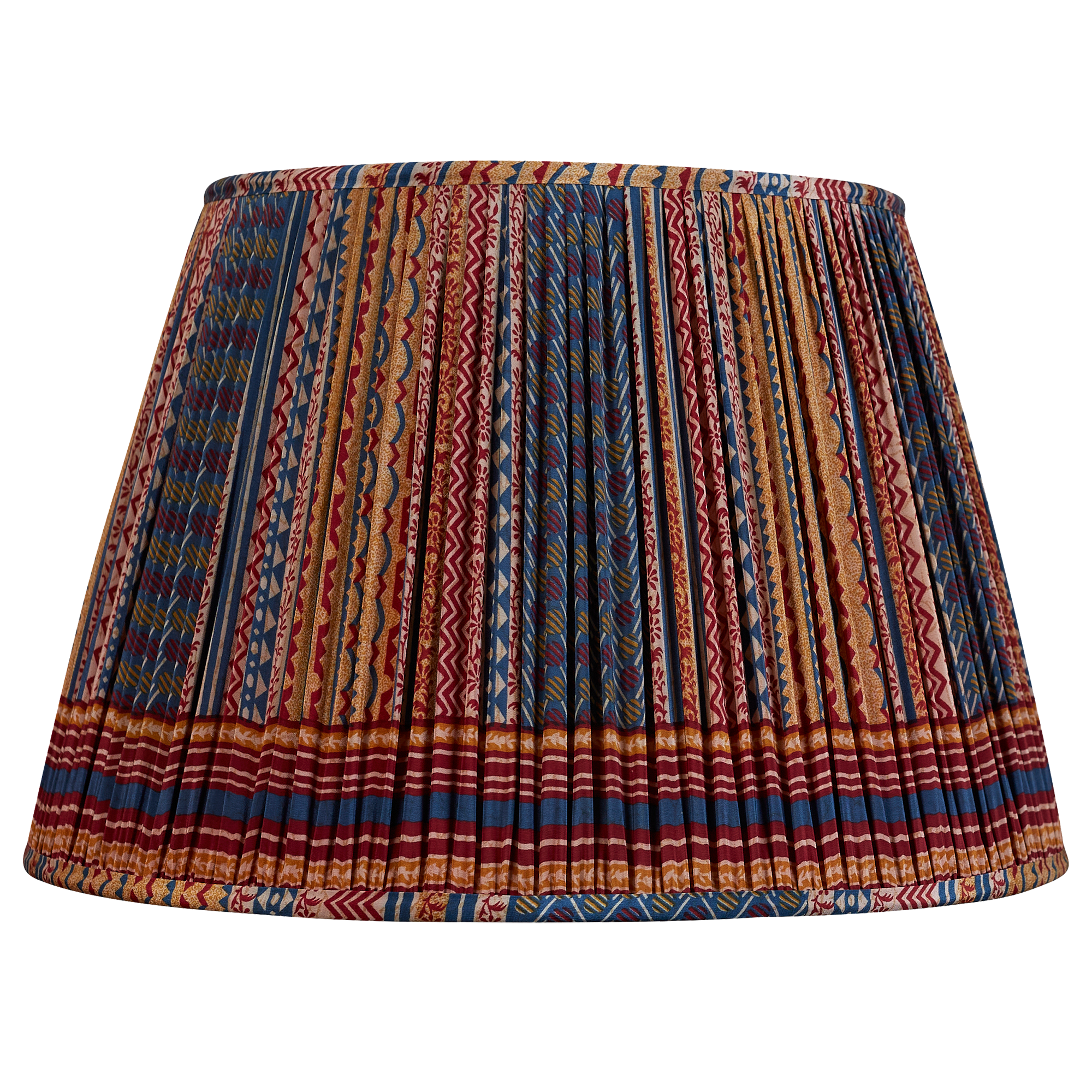 18 Inch Burgundy camel and blue abstract stripe silk sari lampshade with border