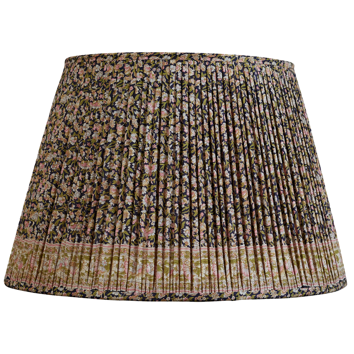 18 Inch Pink and green silk sari lampshade on dark blue ground with border