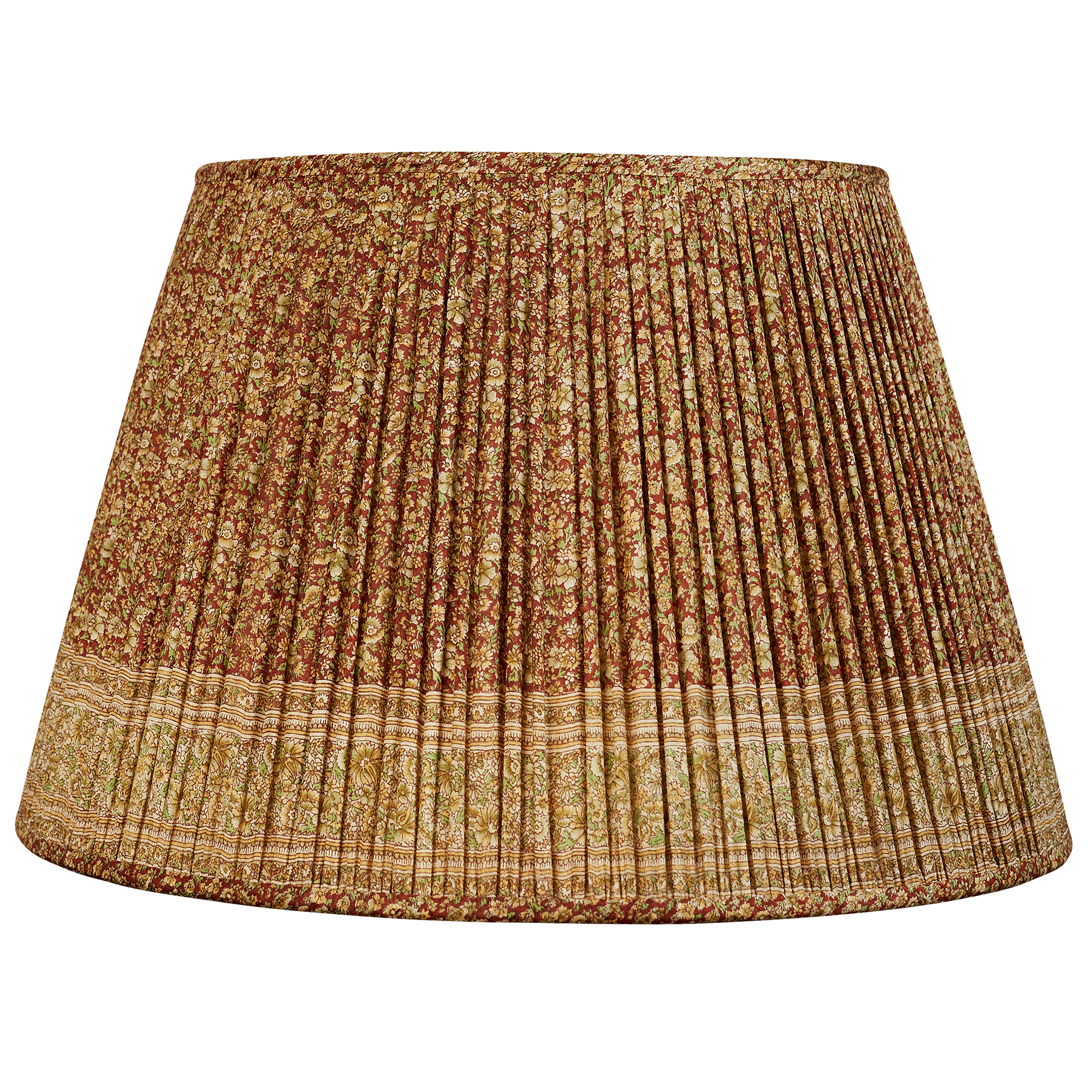 20 Inch Green/khaki floral design on bordeaux ground silk sari lampshade with border