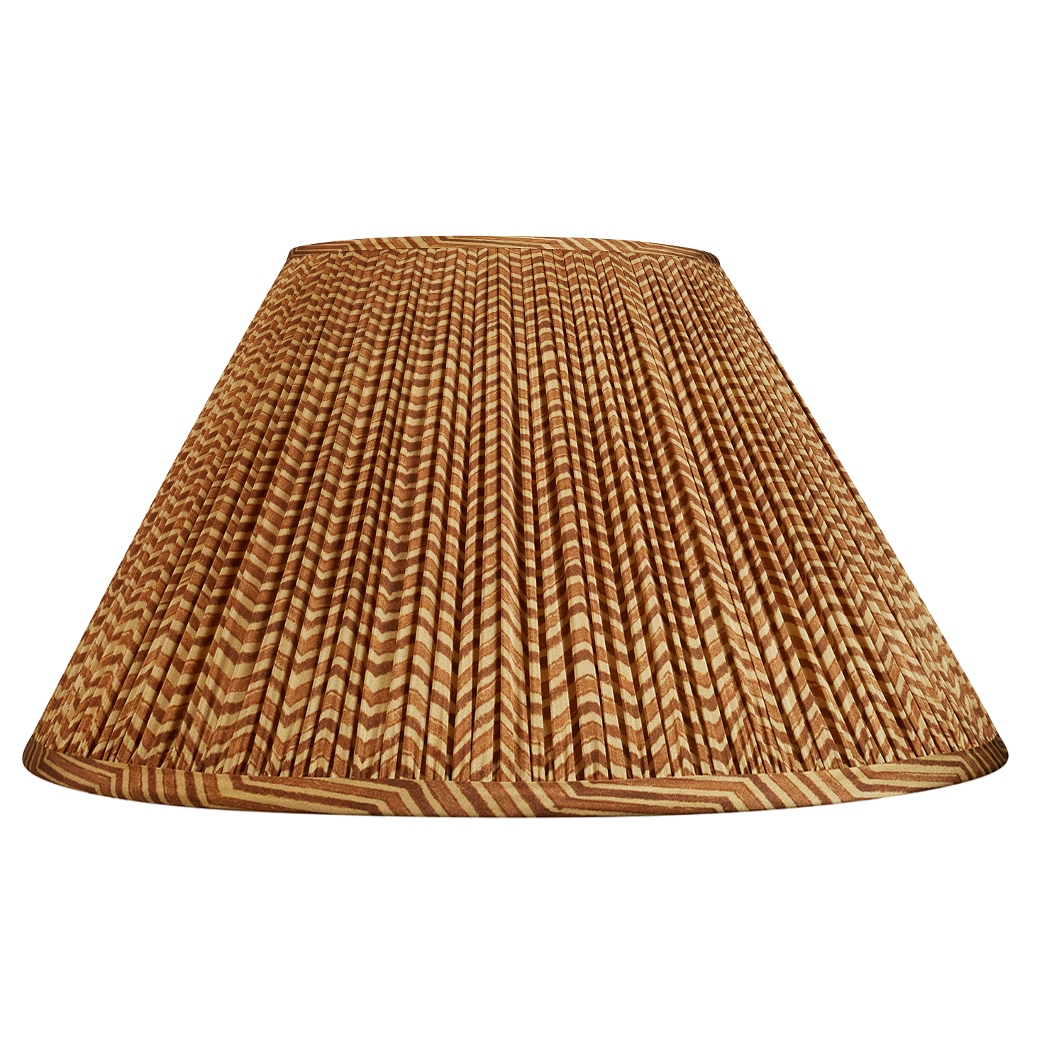 20 inch Caramel and tan chevron sari style gathered silk lampshade with spider fitting