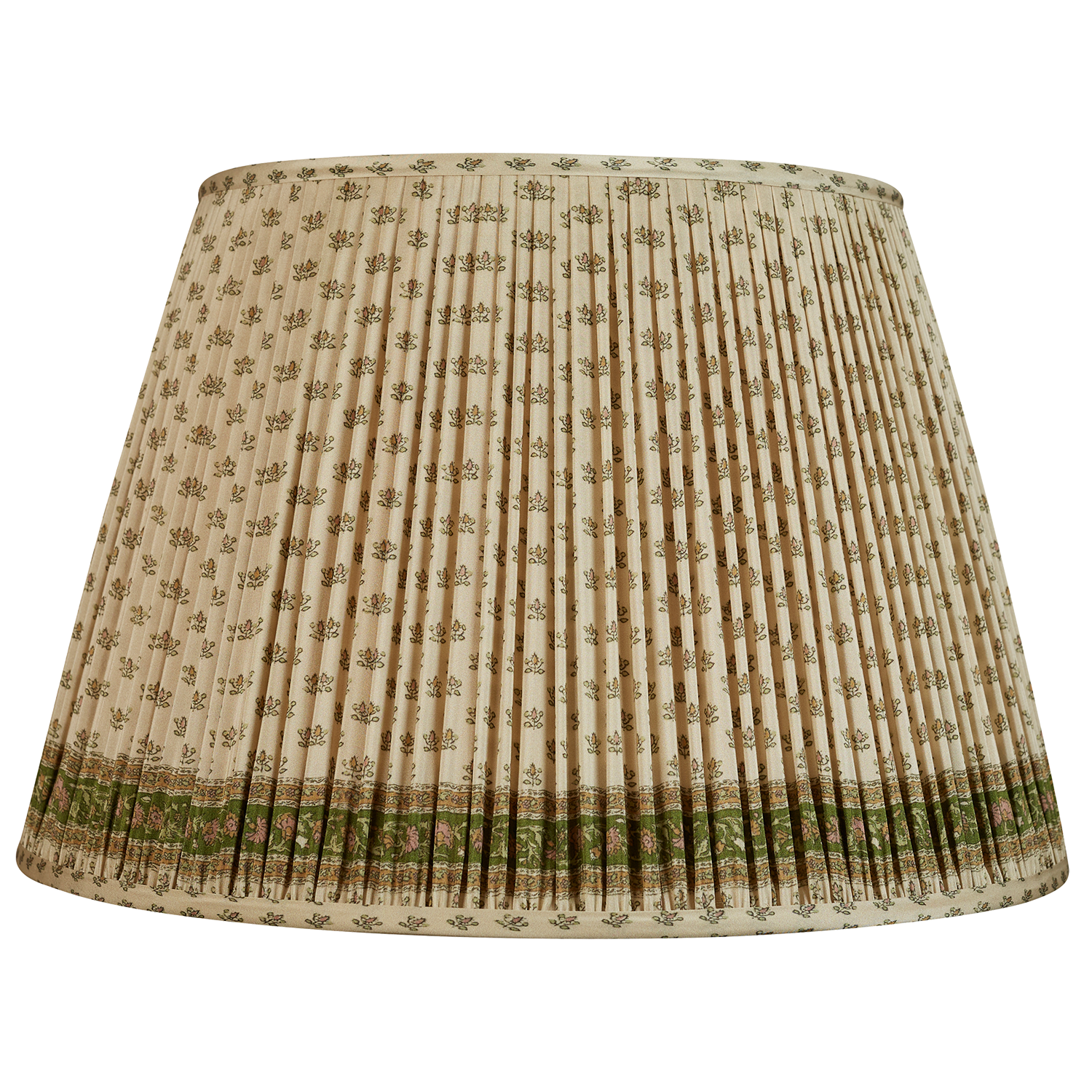 18 Inch Petites fleurs sari style gathered silk lampshade with border with spider fitting