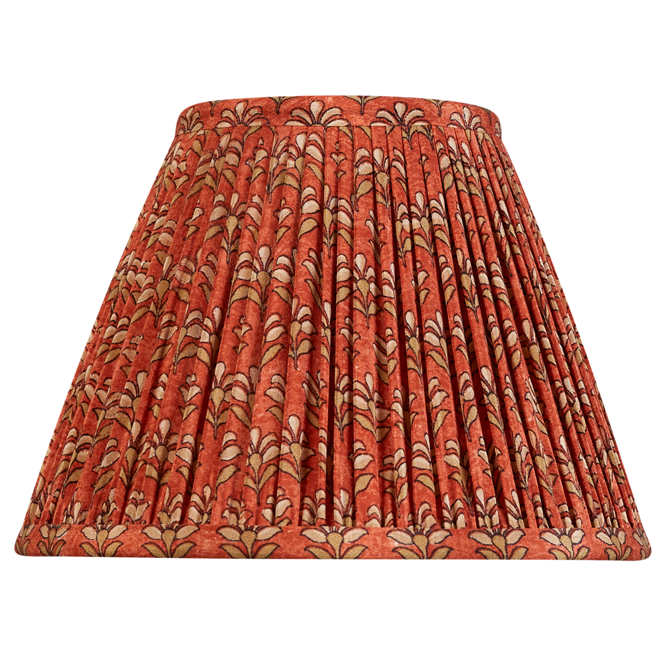 8 inch Burnt orange silk with mushroom colour leaves French drum sari lampshade