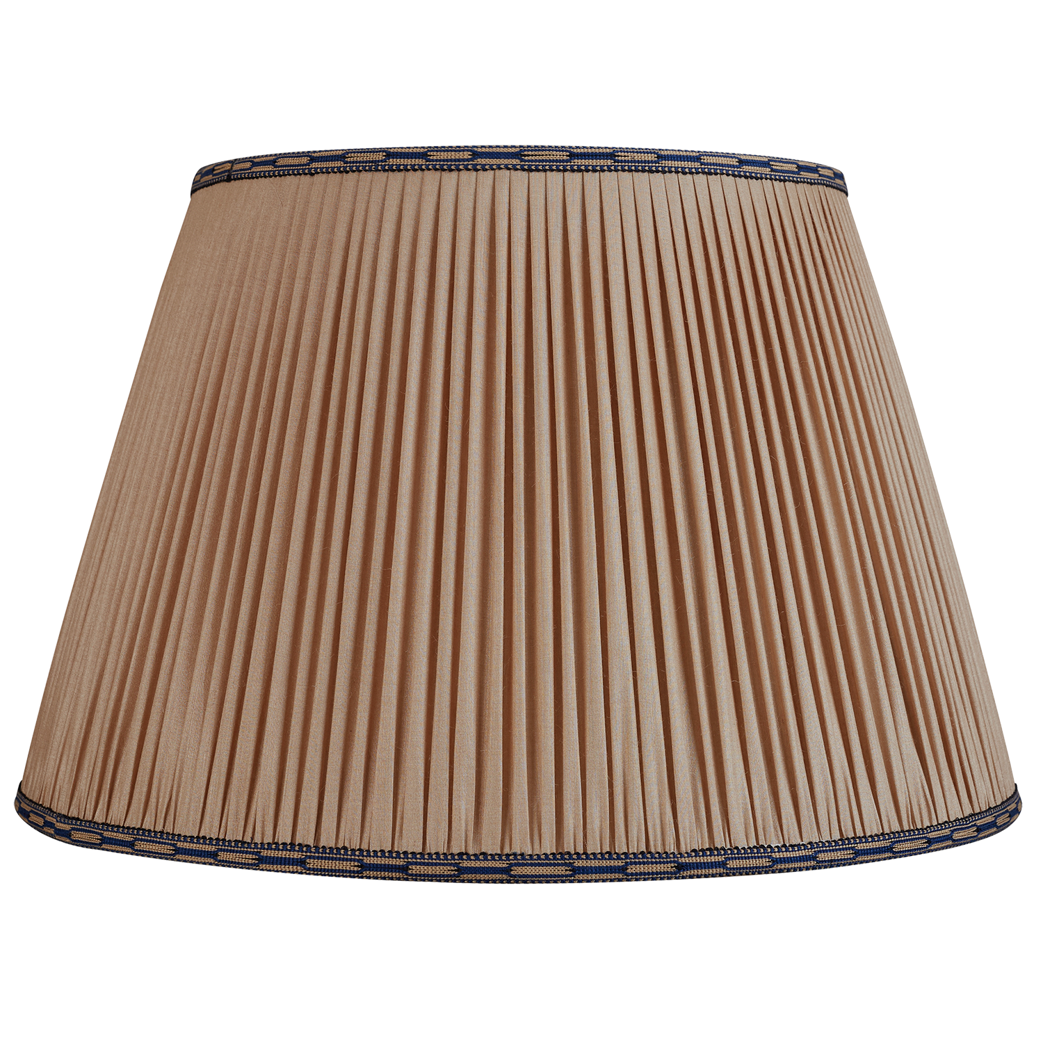 20 inch Mink Tussar silk lampshade with embroidered cotton trim to top and base