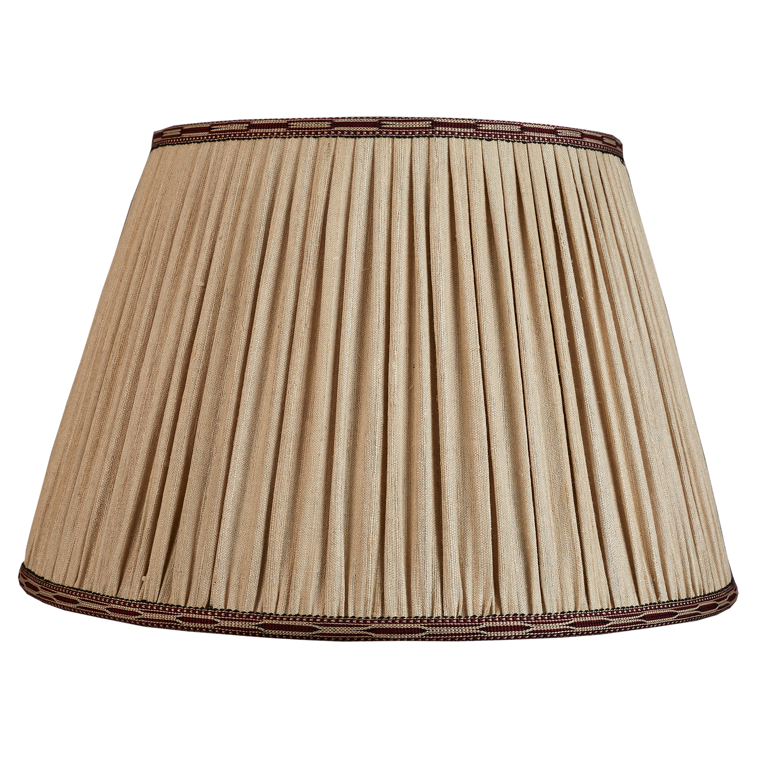 20 inch Raw umber Mulberry silk lampshade with burgundy cotton embroidered trim