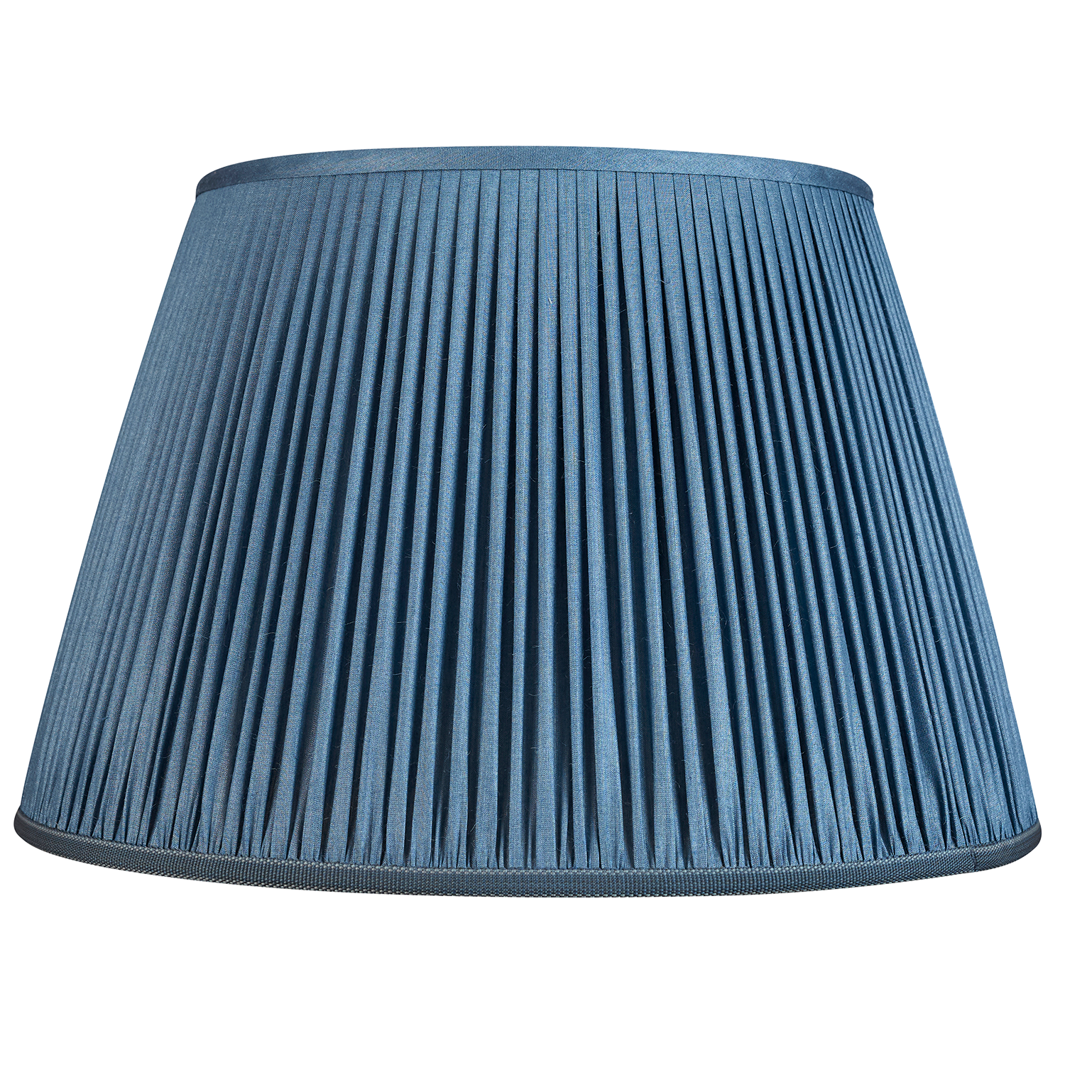 16 Inch Ink blue Tussar silk lampshade with trim to base