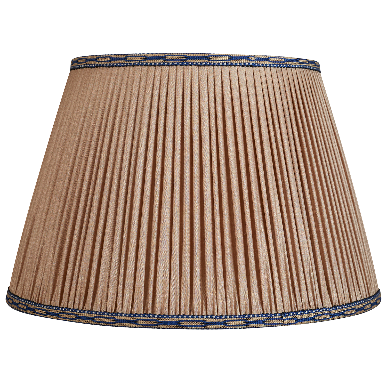 16 Inch Mink Tussar silk lampshade with blue cotton embroidered trim