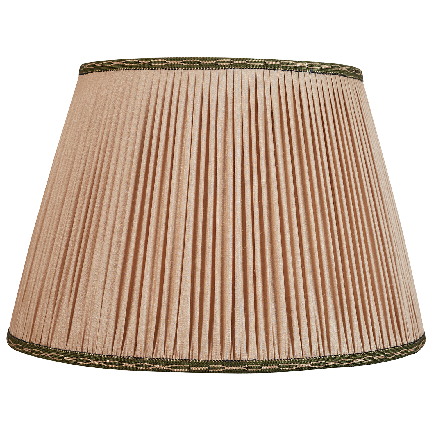 18 Inch - 46cm Mink Tussar silk lampshade with green embroidered trim