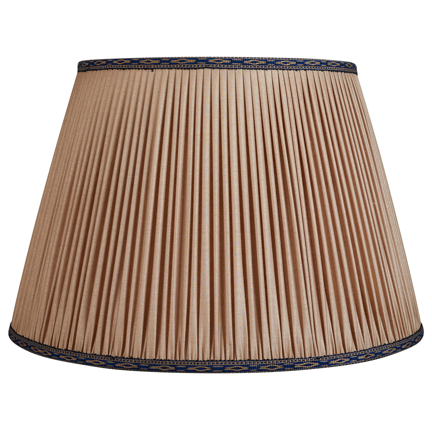 18 Inch Mink Tussar silk lampshade with blue embroidered trim