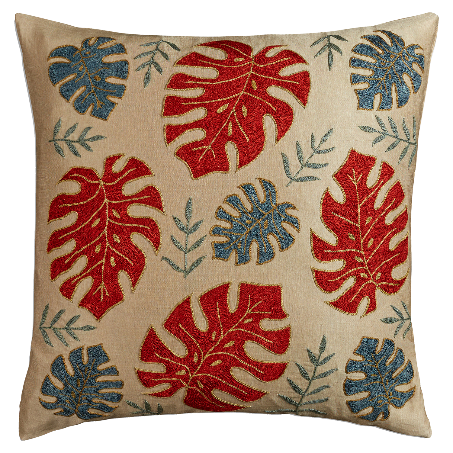 Leaf Suzani embroidered silk cushion - throw pillow