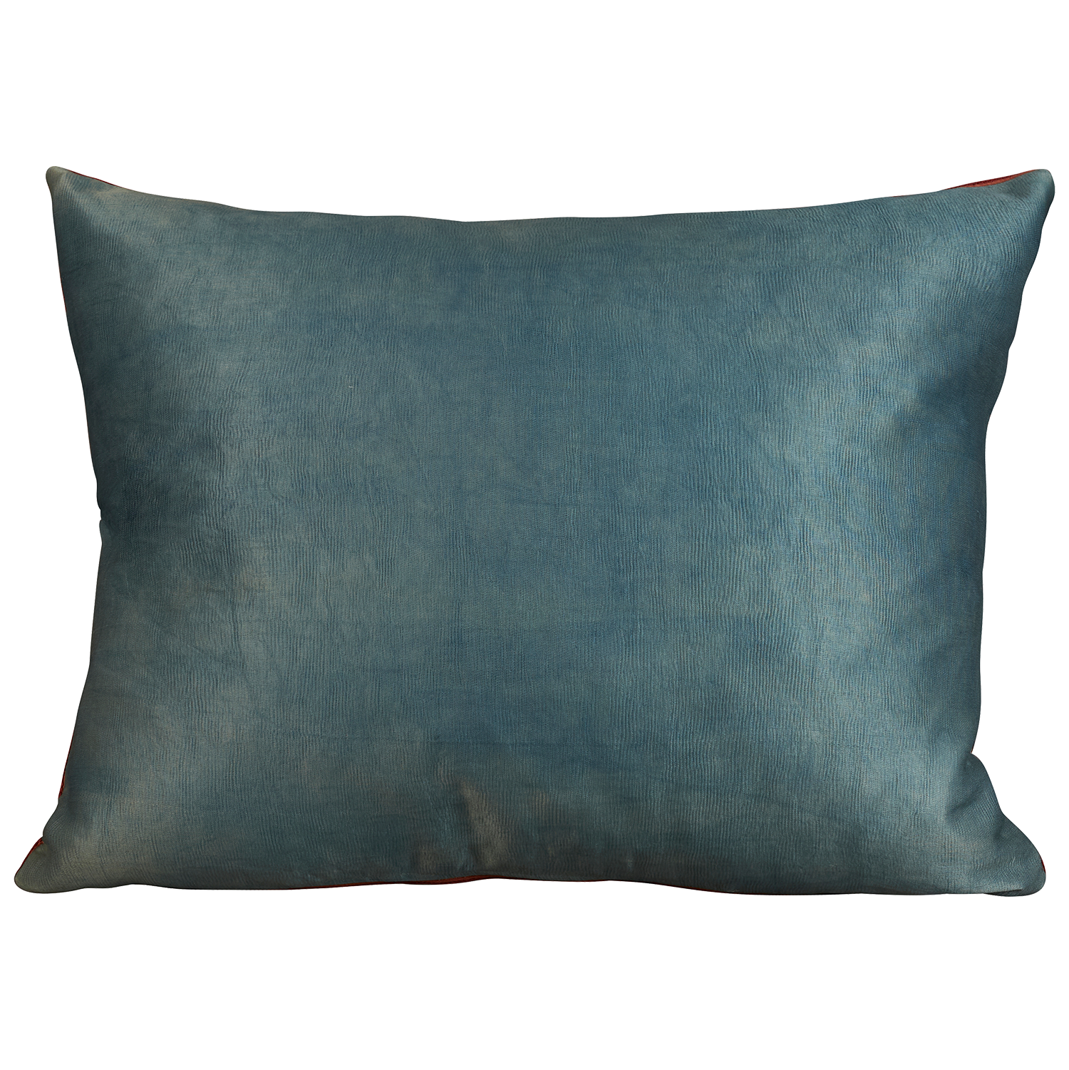 Rectangular silk suzani cushion with scrolling floral design on salmon pink silk background