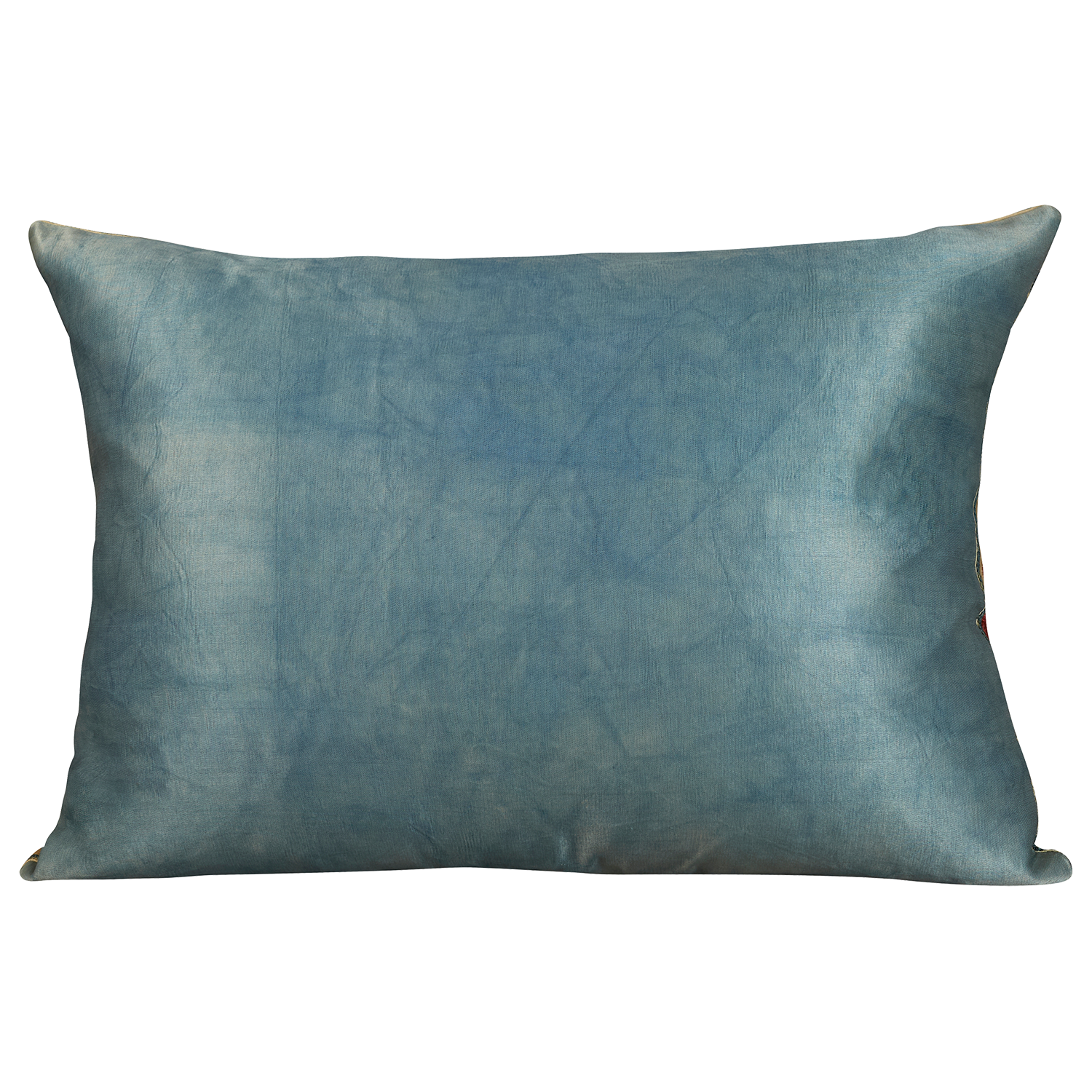 Rectangular silk suzani cushion with carnation design on cream silk background