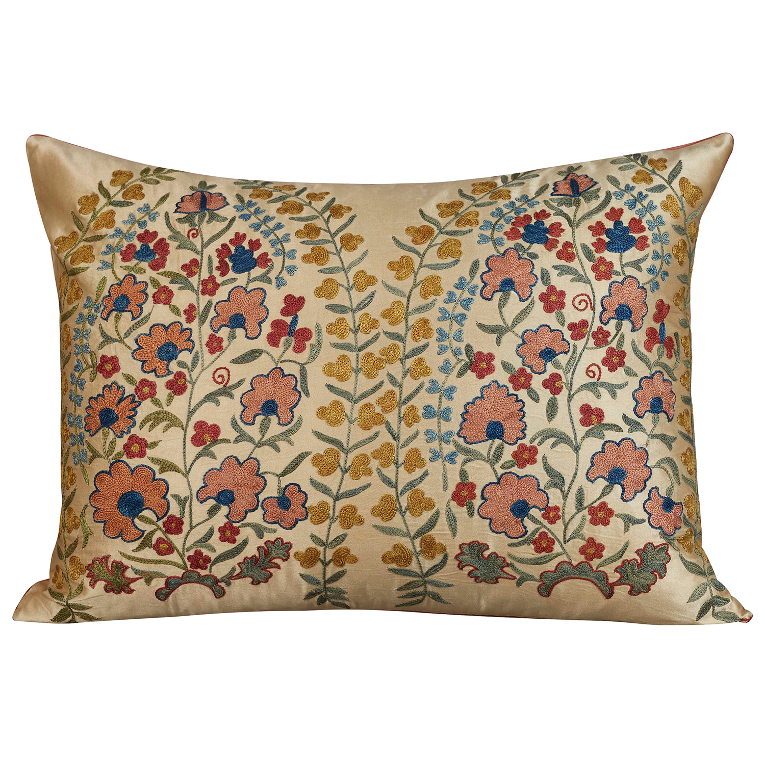 Rectangular silk suzani cushion with Ottoman / Persian floral design