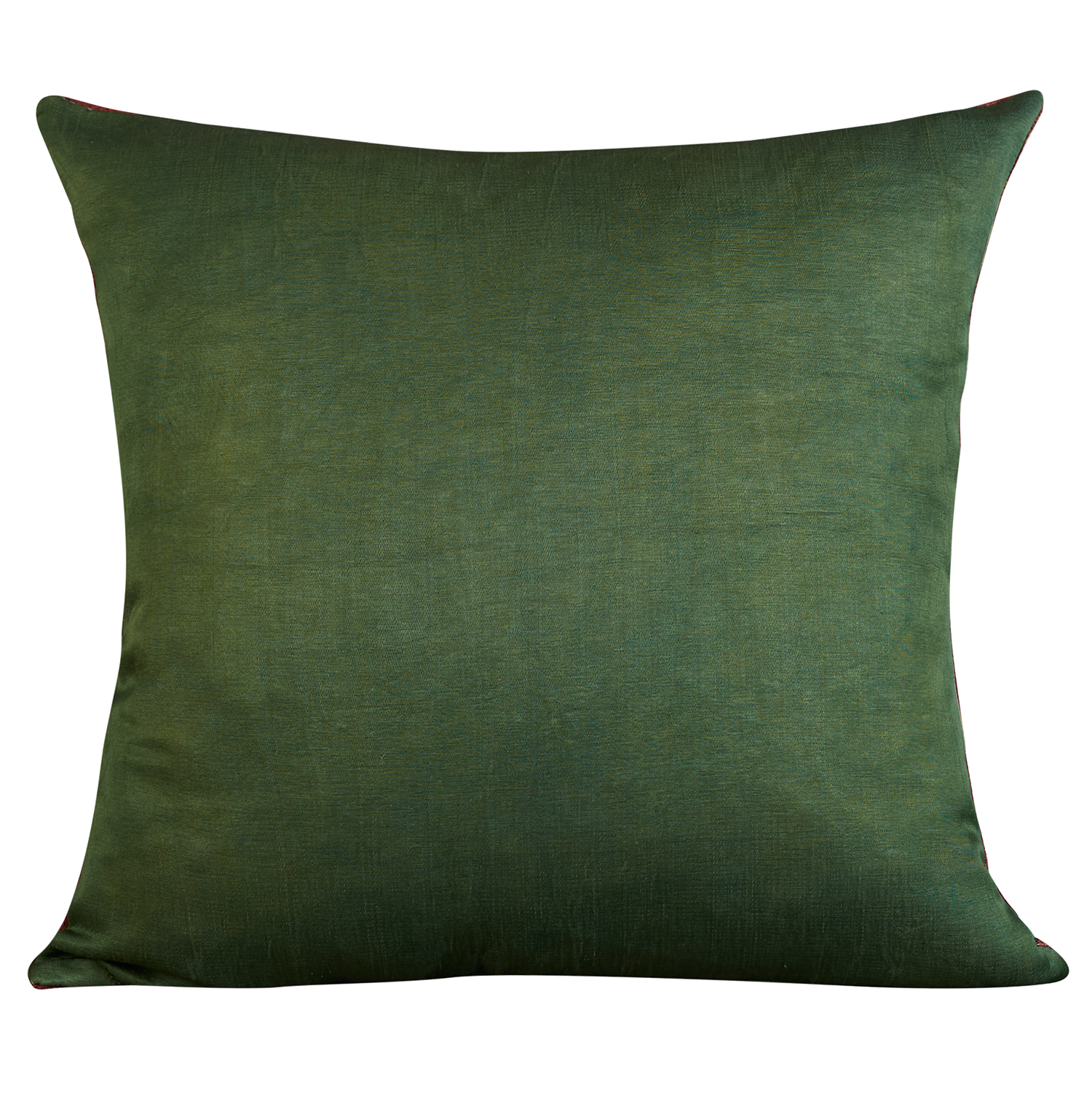 Square silk suzani green/orange cushion with classic ottoman carnation design