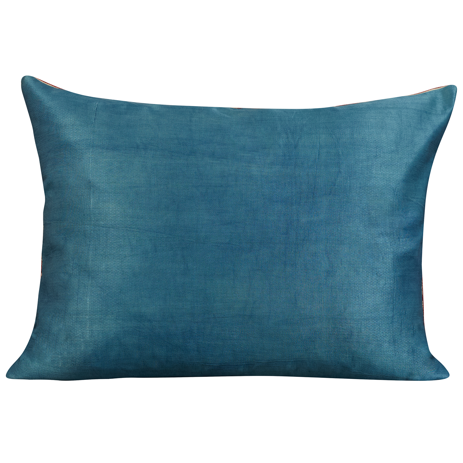 Rectangular silk suzani red/blue cushion with classic pomegranate design