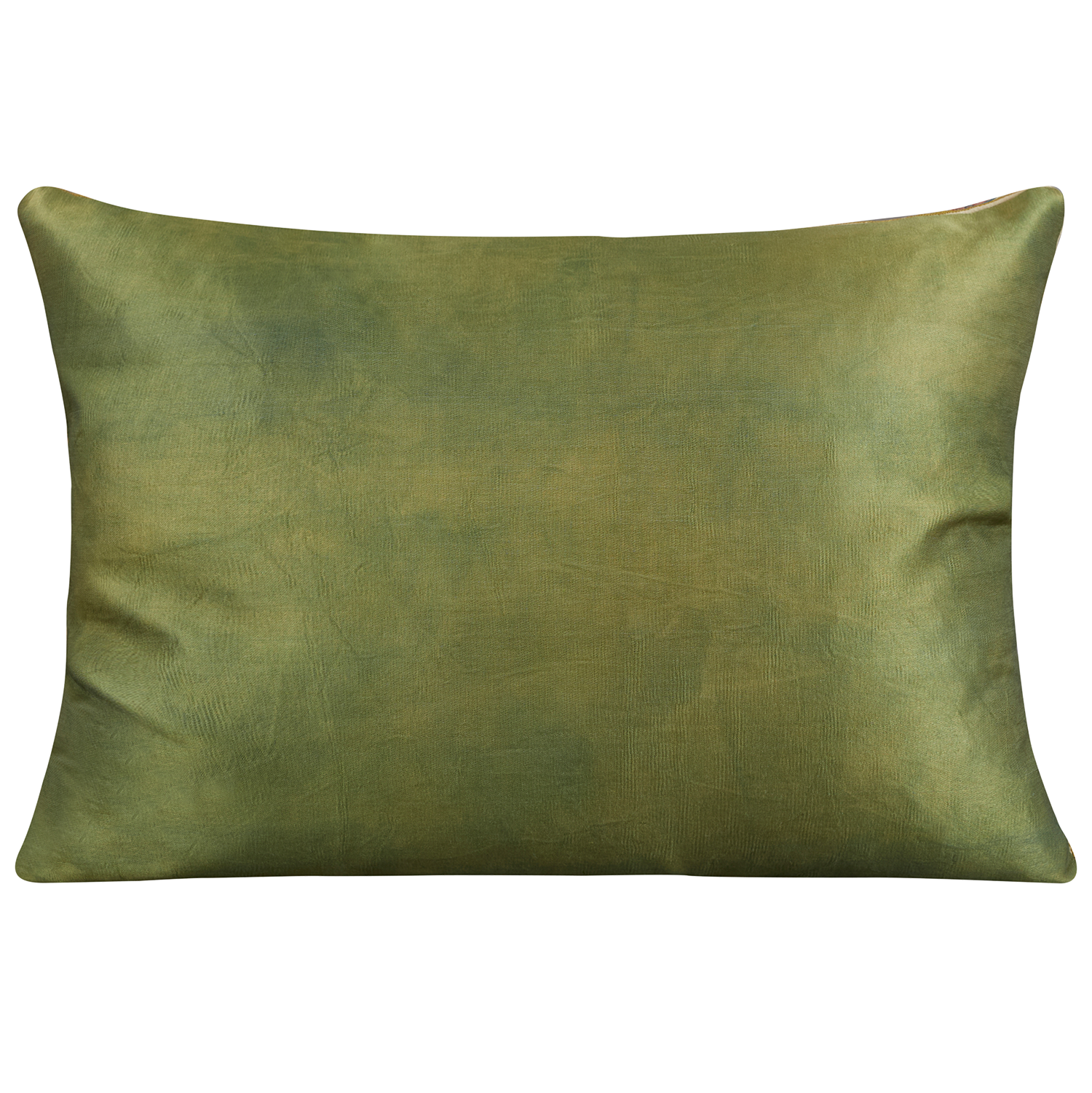 Rectangular silk suzani cushion with red and green central medallion