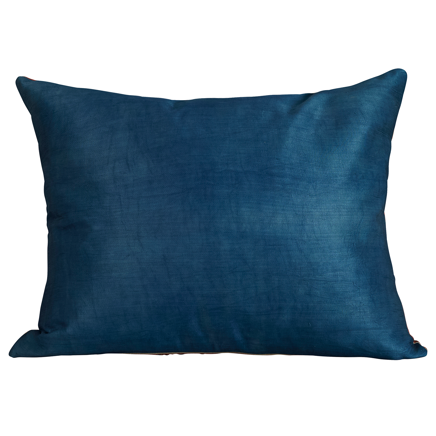 Rectangular silk suzani cushion with large central floral medallion on cream ground