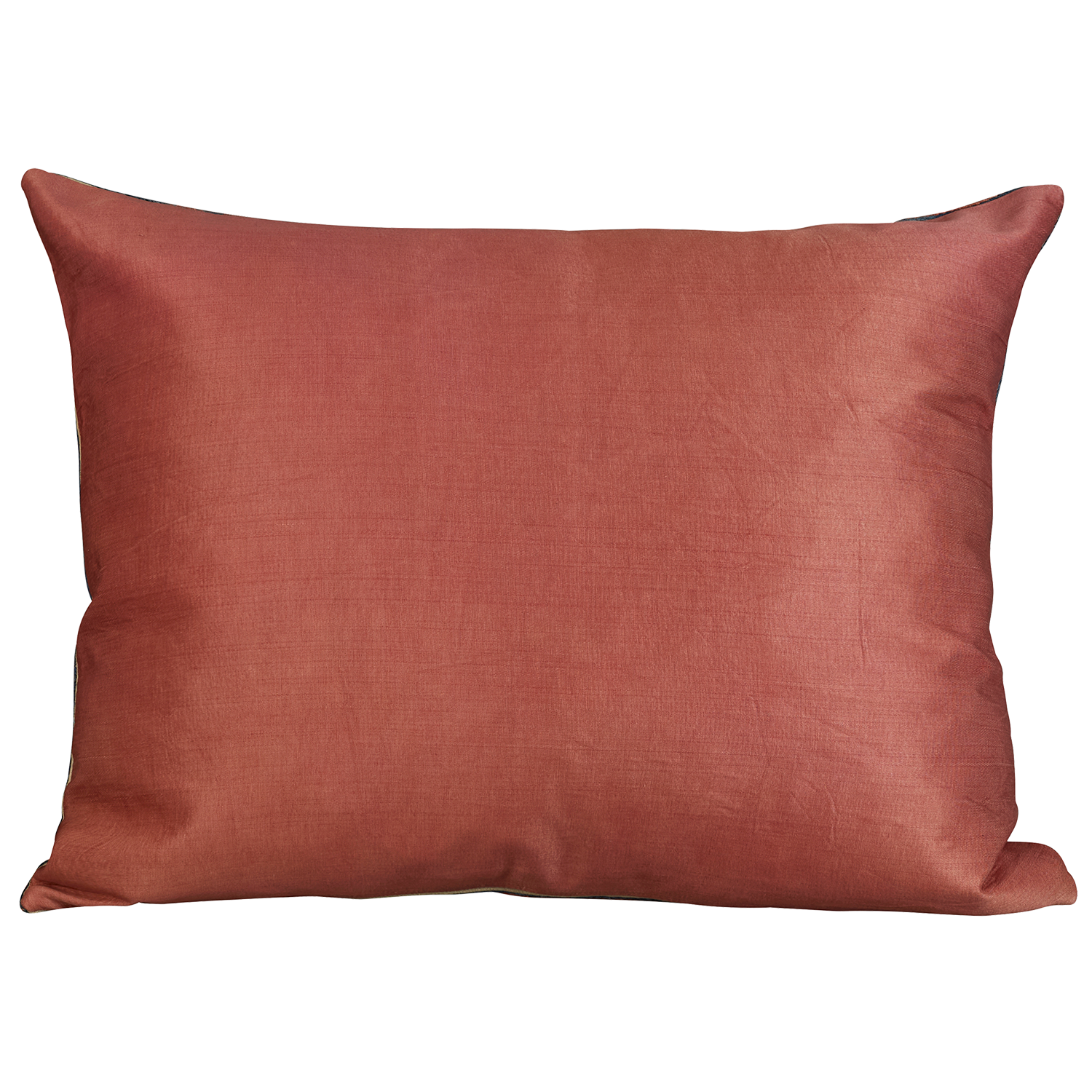 Rectangular silk suzani cushion with tulip design on cream ground and pink border