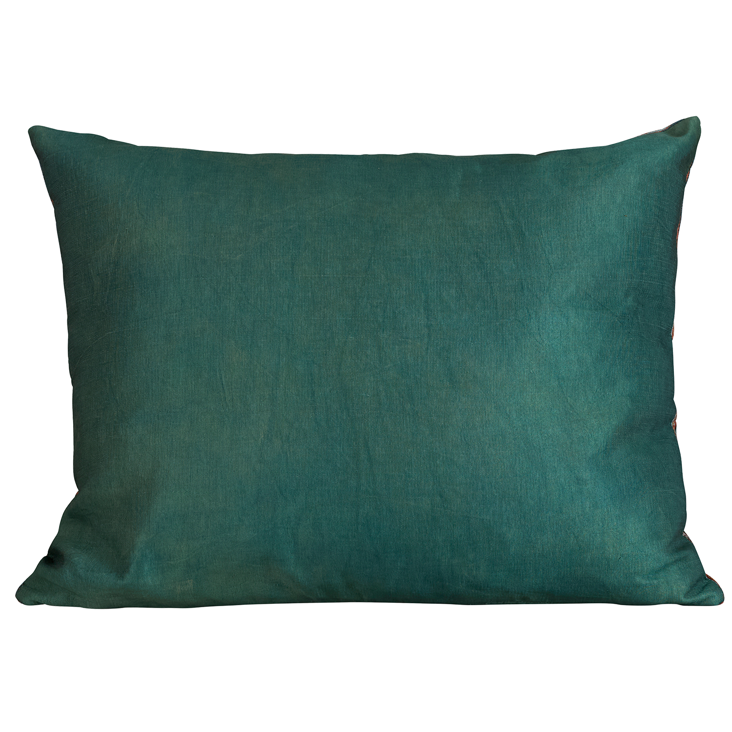 Rectangular silk suzani cushion with symmetrical floral design on pink ground with border