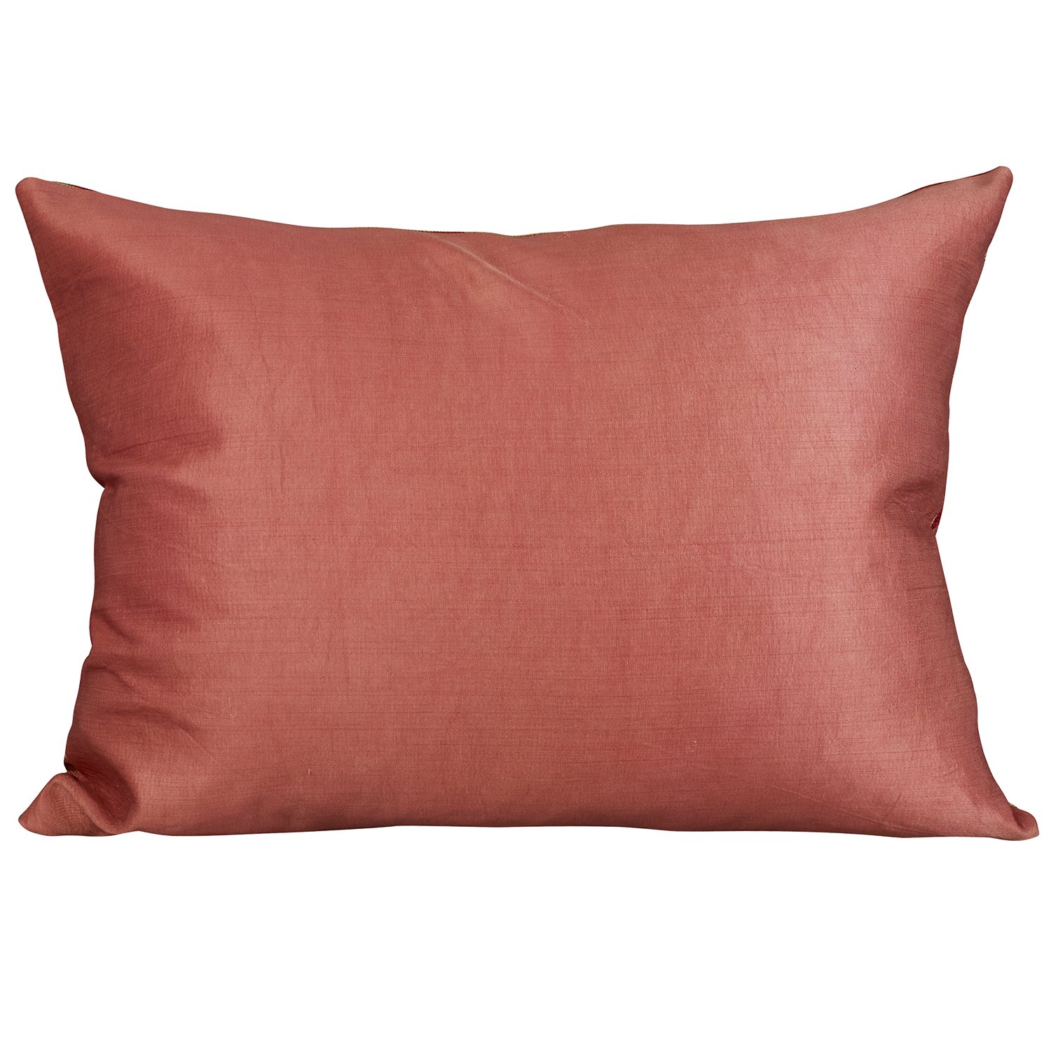 Rectangular silk suzani cushion with stylised sunburst and solar bloom design on madder ground