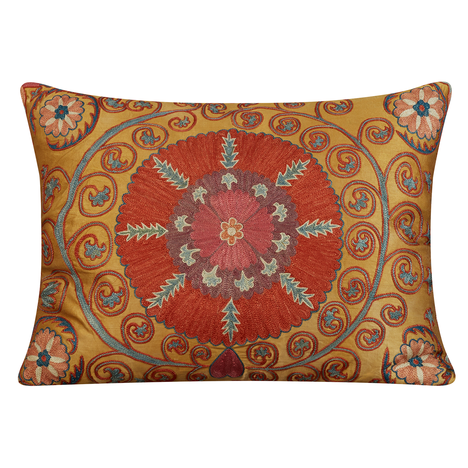 Rectangular starburst medallion design suzani on gold ground