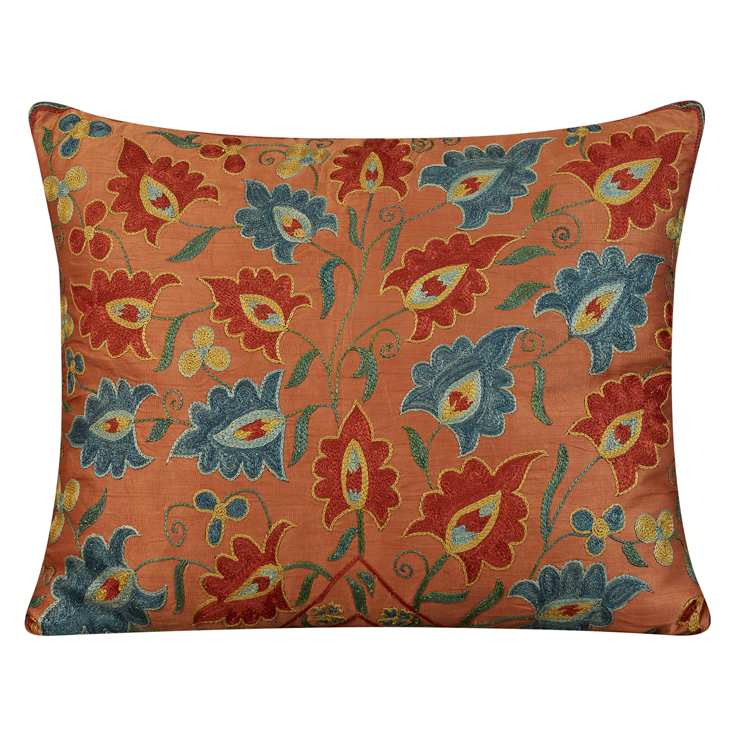 Rectangular coral vine suzani with green back