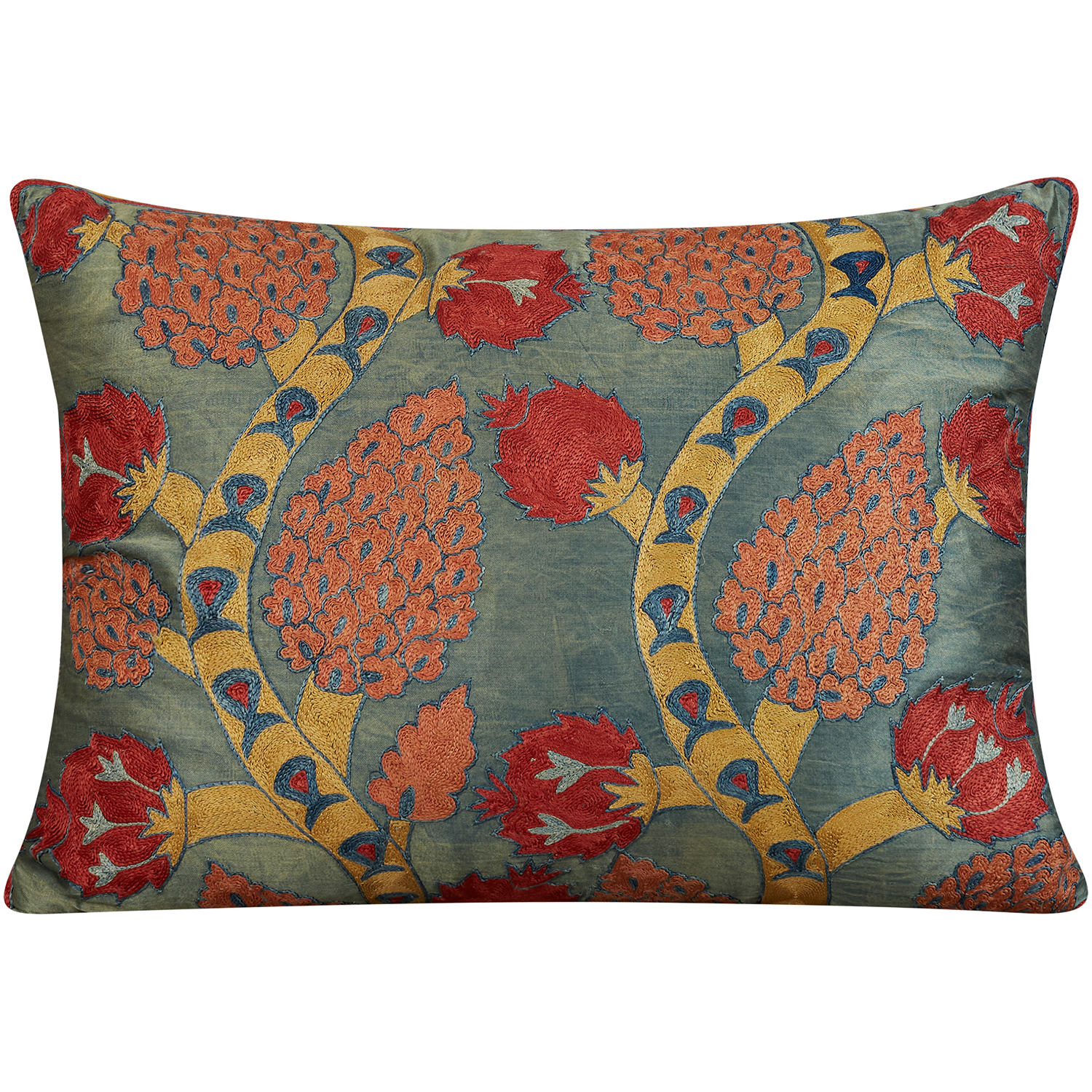 Rectangular pomegranate ottoman garden suzani on blue ground