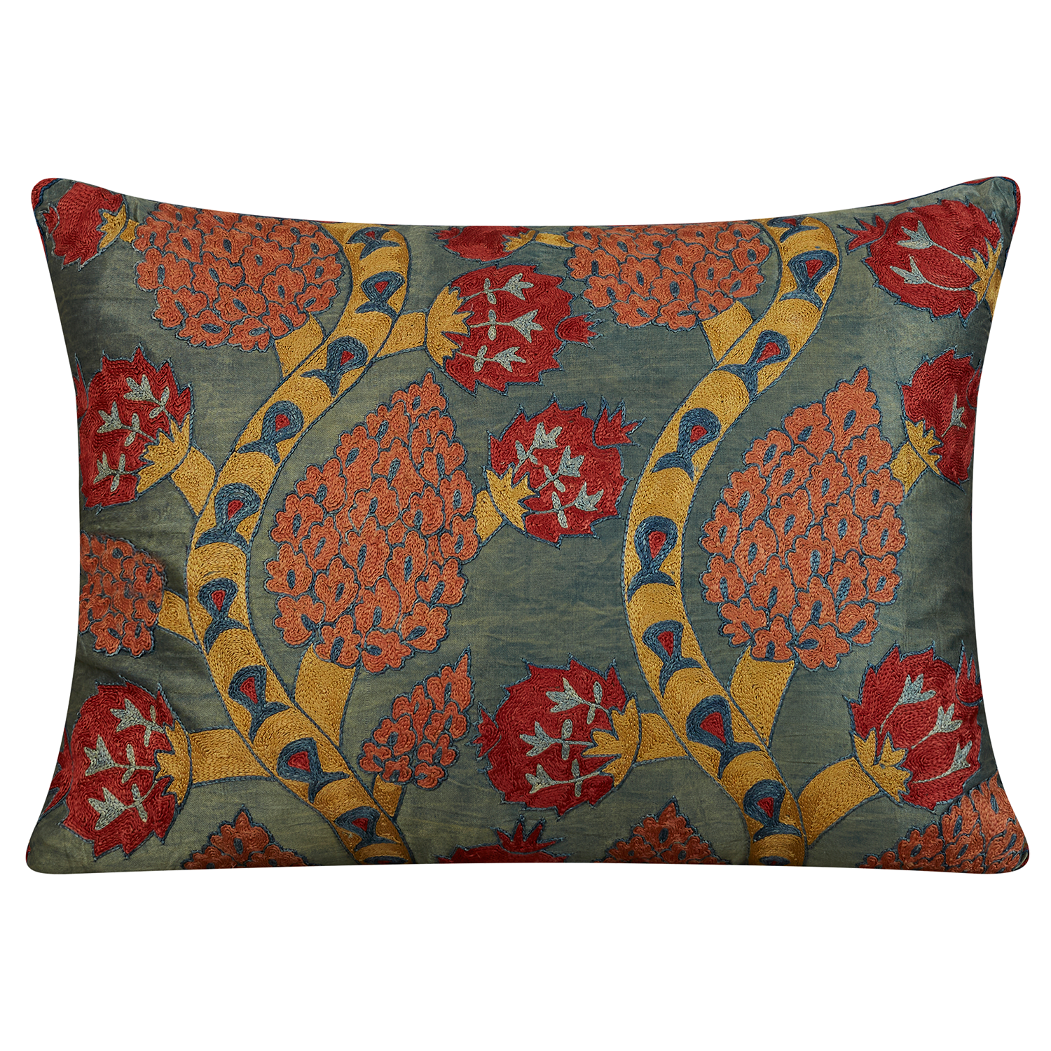 Rectangular ottoman garden suzani on blue ground with yellow back