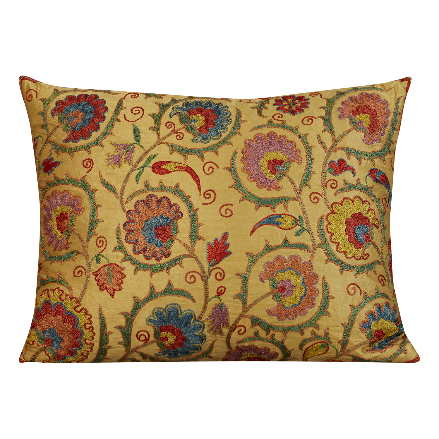 Rectangular golden vine garden suzani with green back