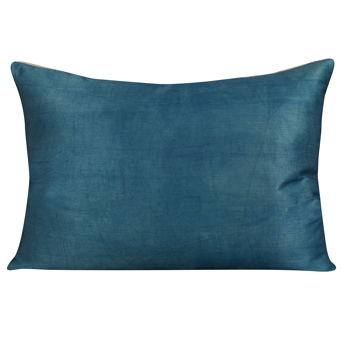 Rectangular scrolling green and central pink floral design silk suzani cushion