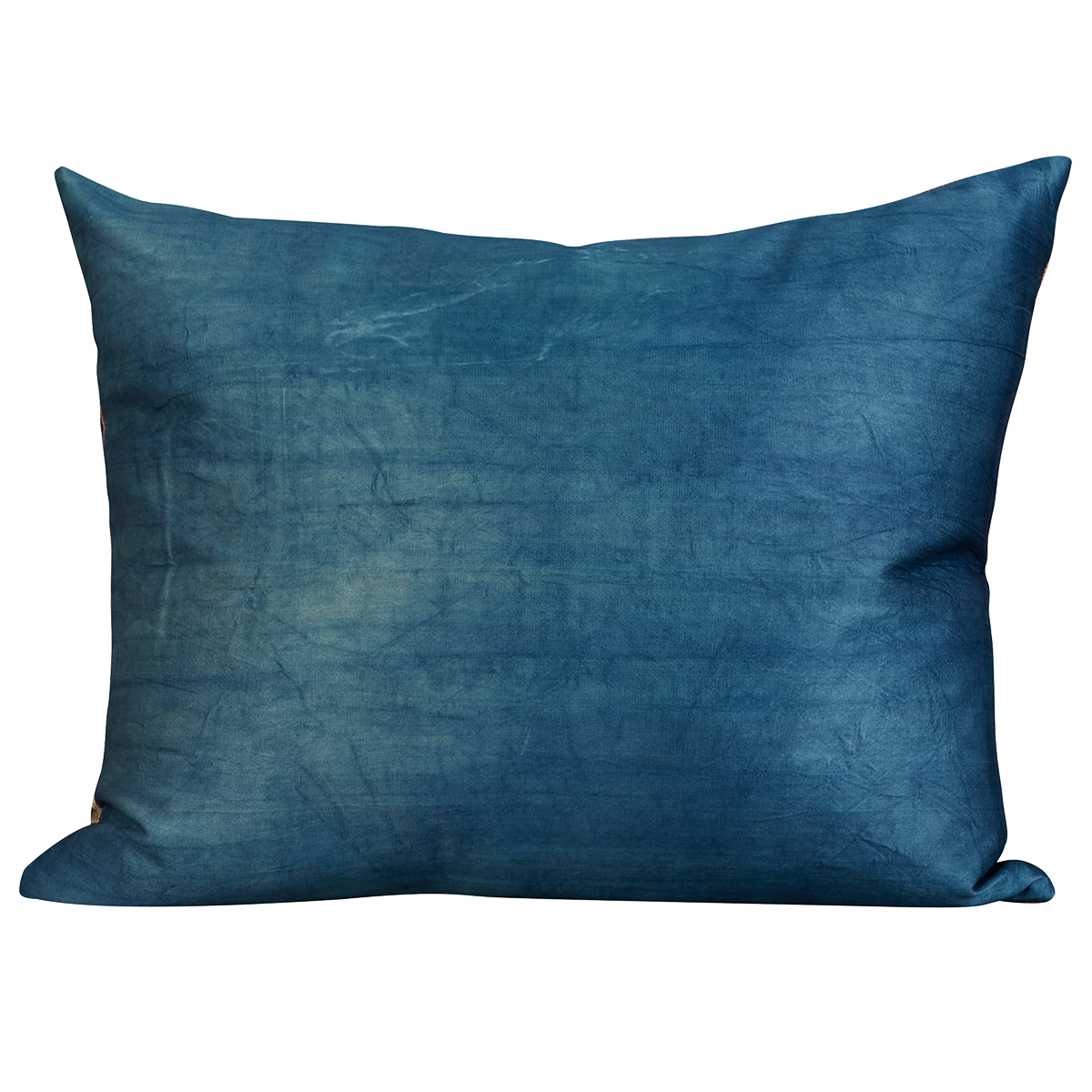 Rectangular silk suzani cushion with carnation design on blue ground
