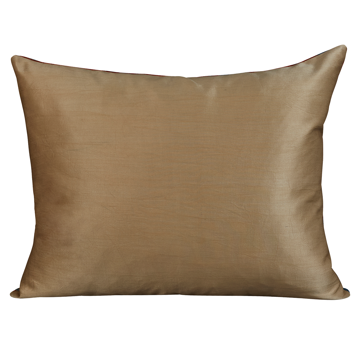 Rectangular silk suzani cushion with cream paisley design on pink ground