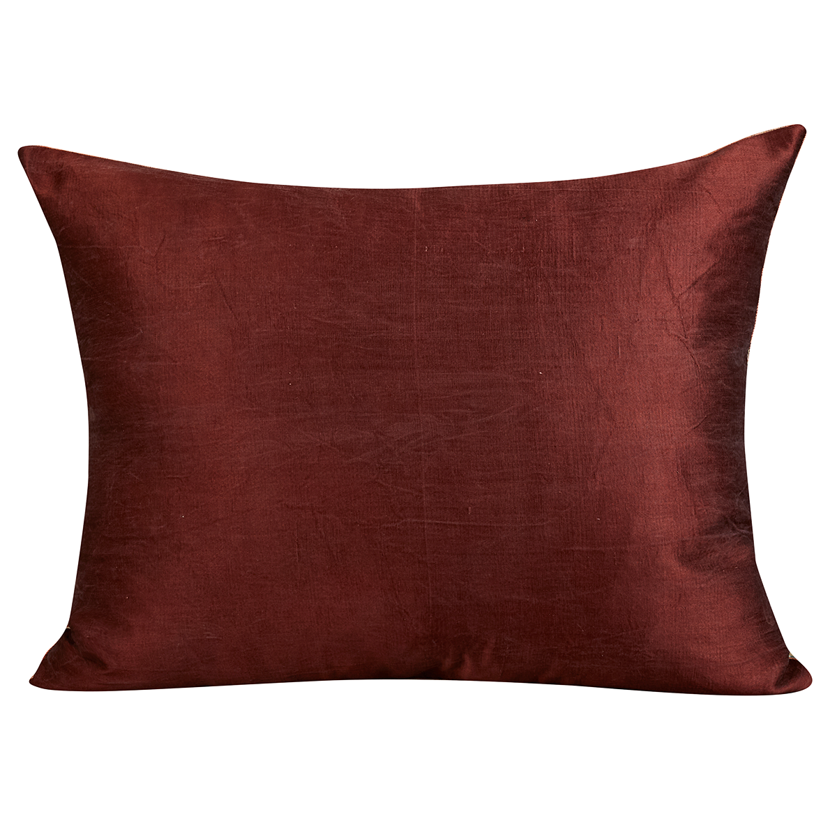 Rectangular silk suzani cushion with tulip motifs and scalloped border with oxblood silk back