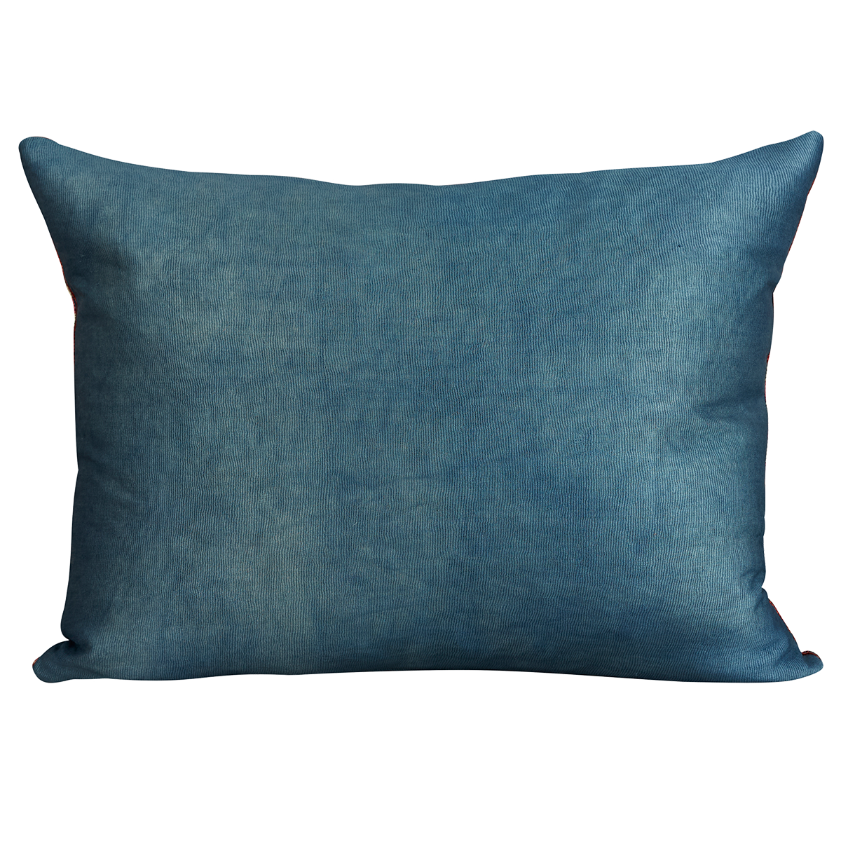 Rectangular silk suzani cushion with blue and pink paisley design on blue ground