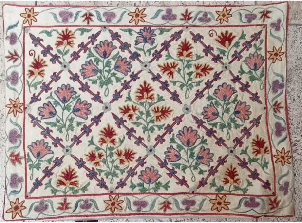 Rectangular pink and purple floral trellis design suzani