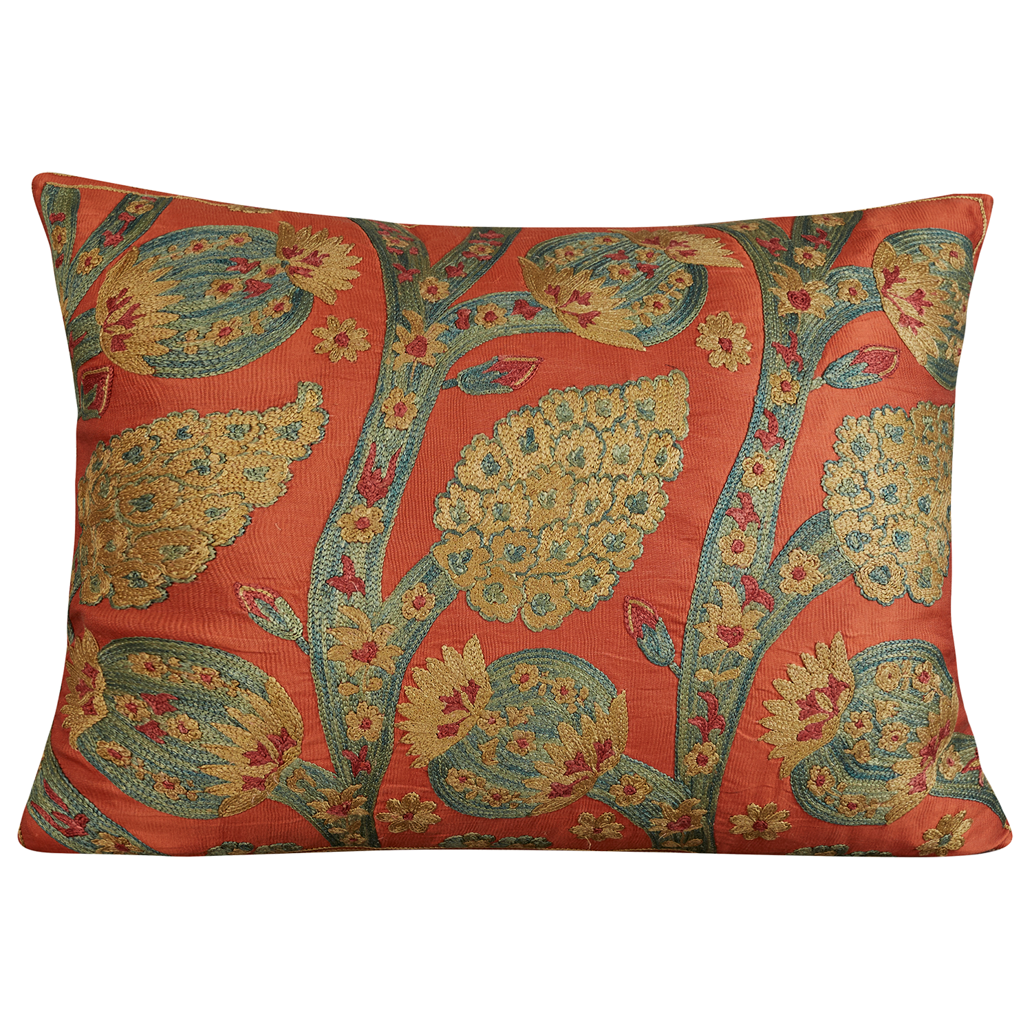 Rectangular pomegranate and vine design suzani on apricot ground