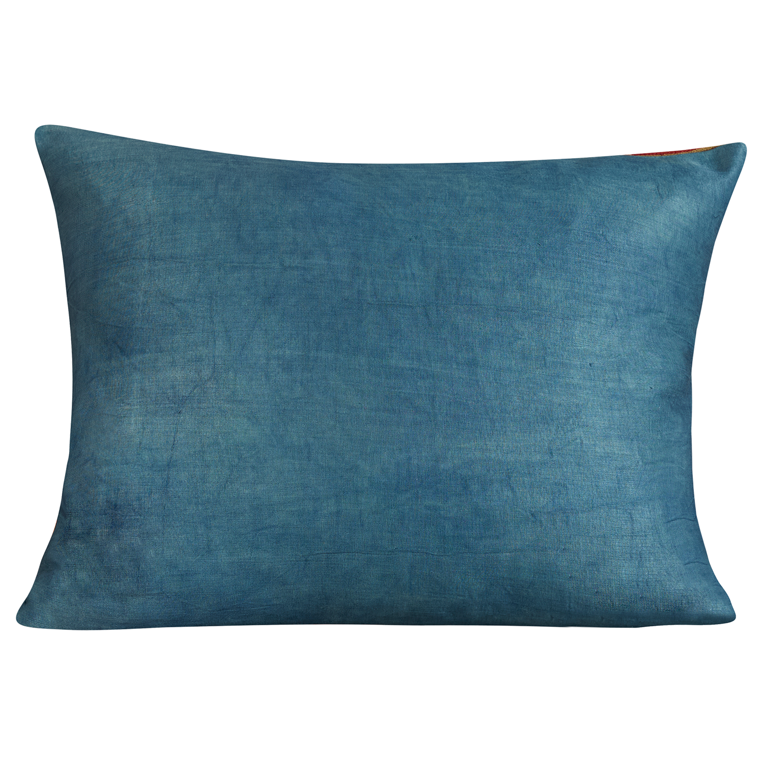 Rectangular pomegranate and vine design suzani on apricot ground and blue silk back
