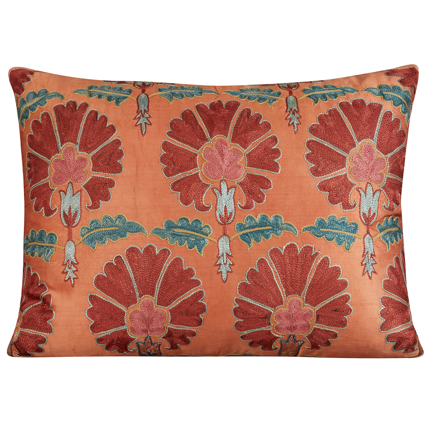 Rectangular carnation design suzani on pink ground