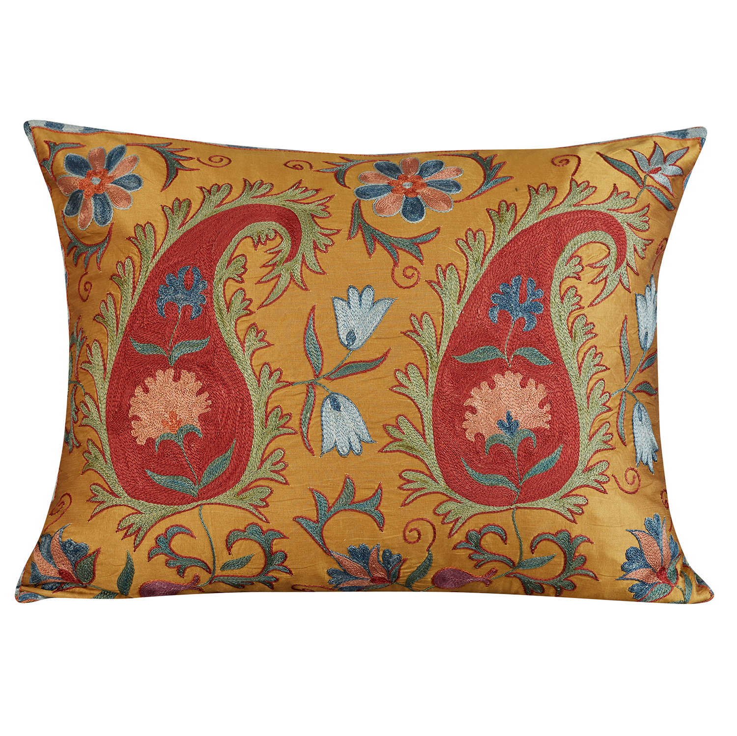 Rectangular double paisley floral design suzani on gold ground