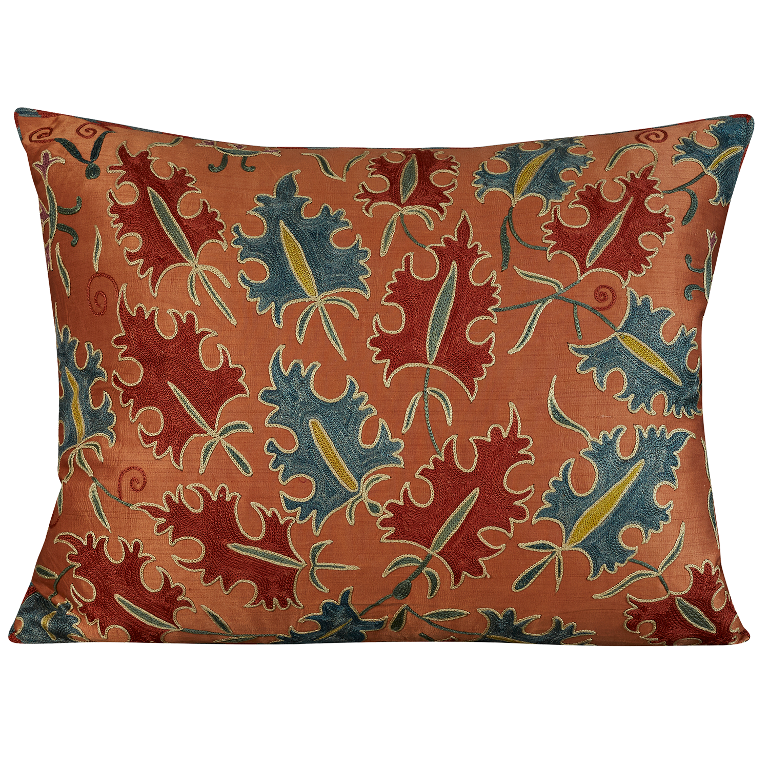 Rectangular Blue and red blue foliate design suzani on pink ground