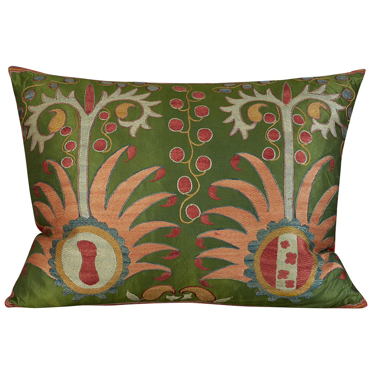 Rectangular abstract Anatolian design suzani on leaf green ground