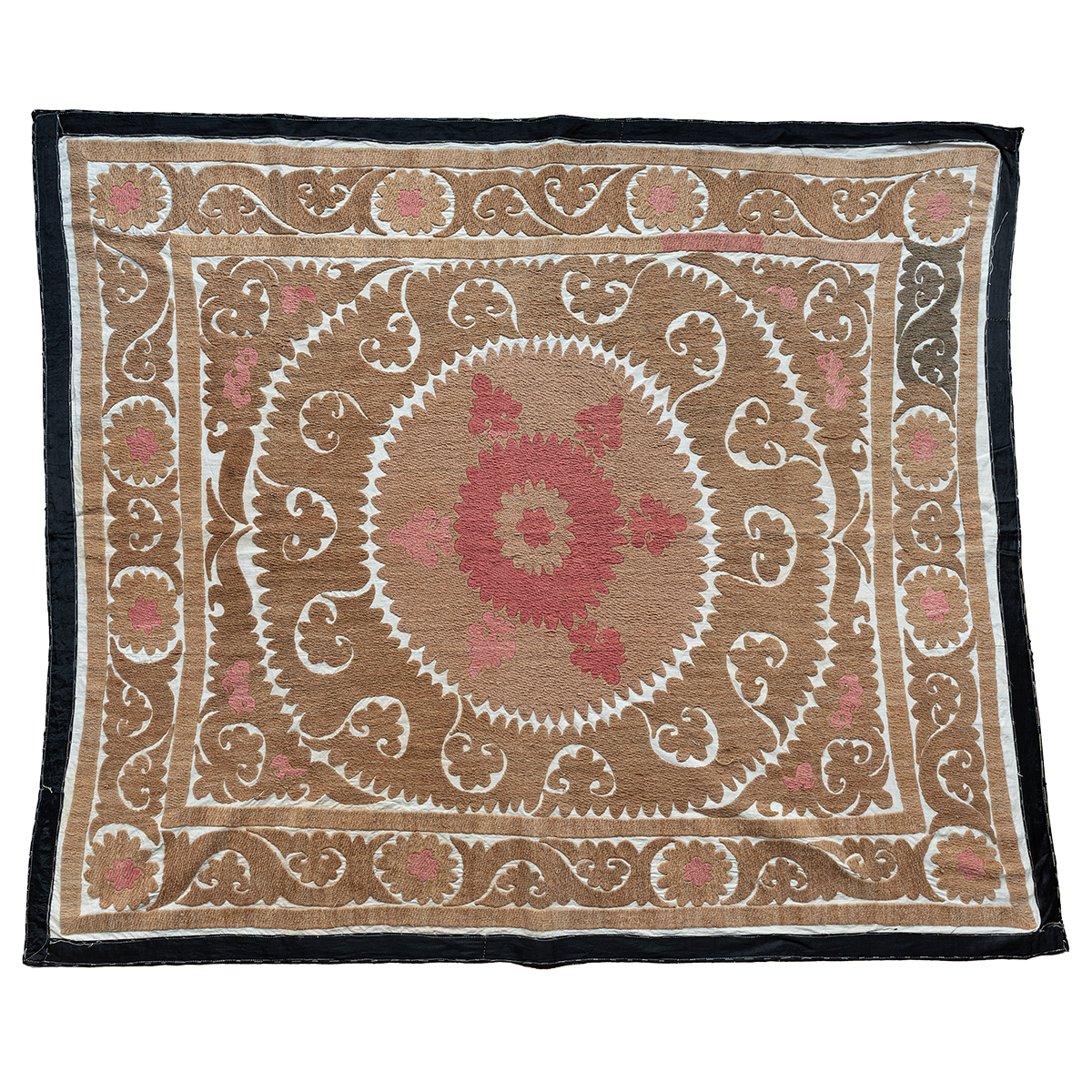 Small rectangular cotton Suzani camel and pinkhanging/bedspread, Uzbekistan circa 2000