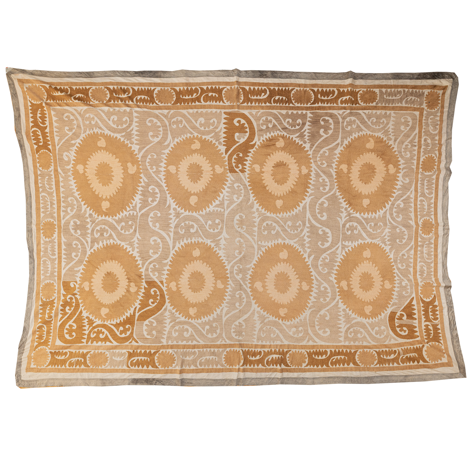 Large camel/tan and brown suzani hanging/bedspread, Uzbekistan circa 2000