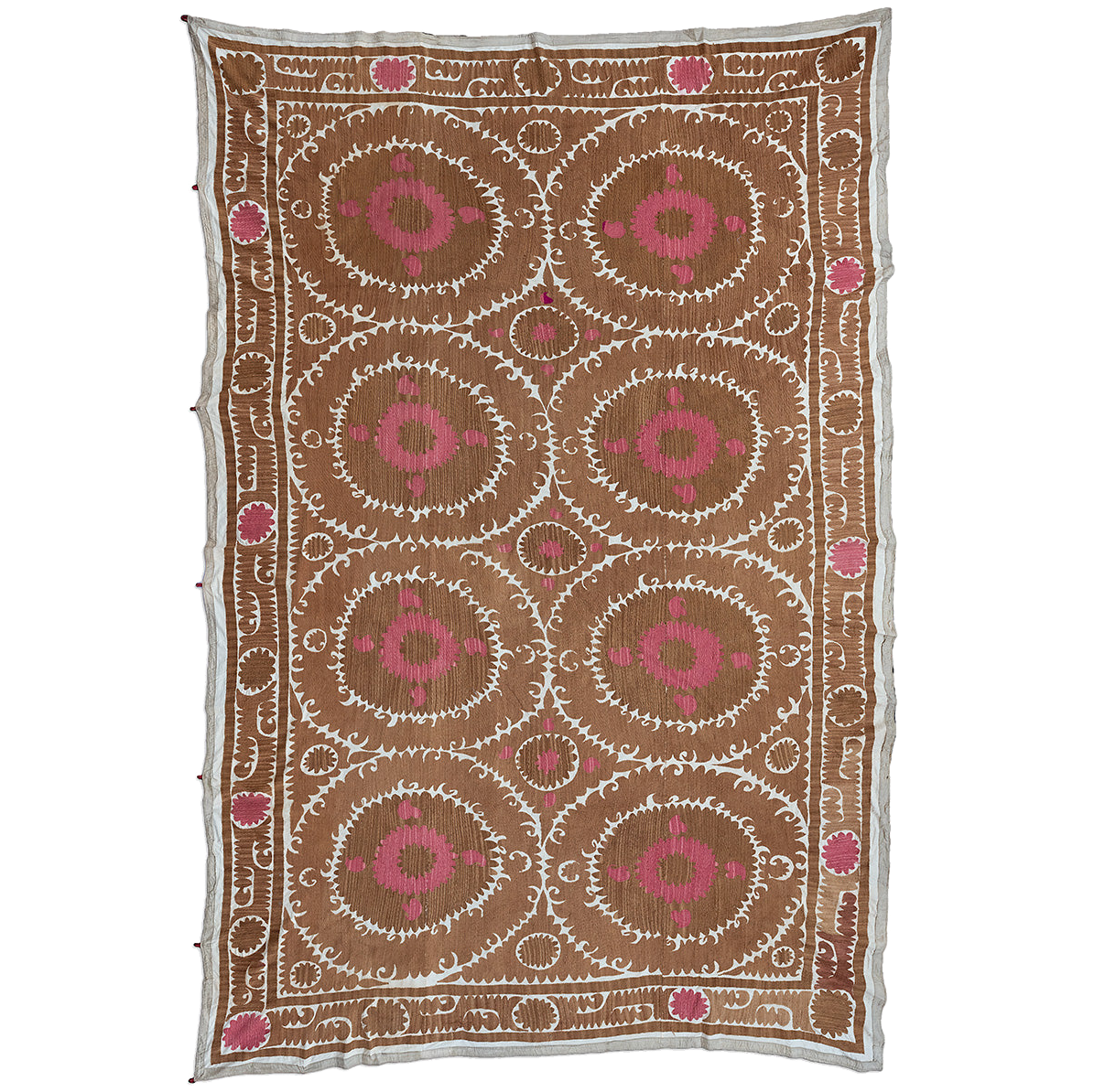 Rectangular silk & cotton Suzani Hanging, Uzbekistan circa 1990