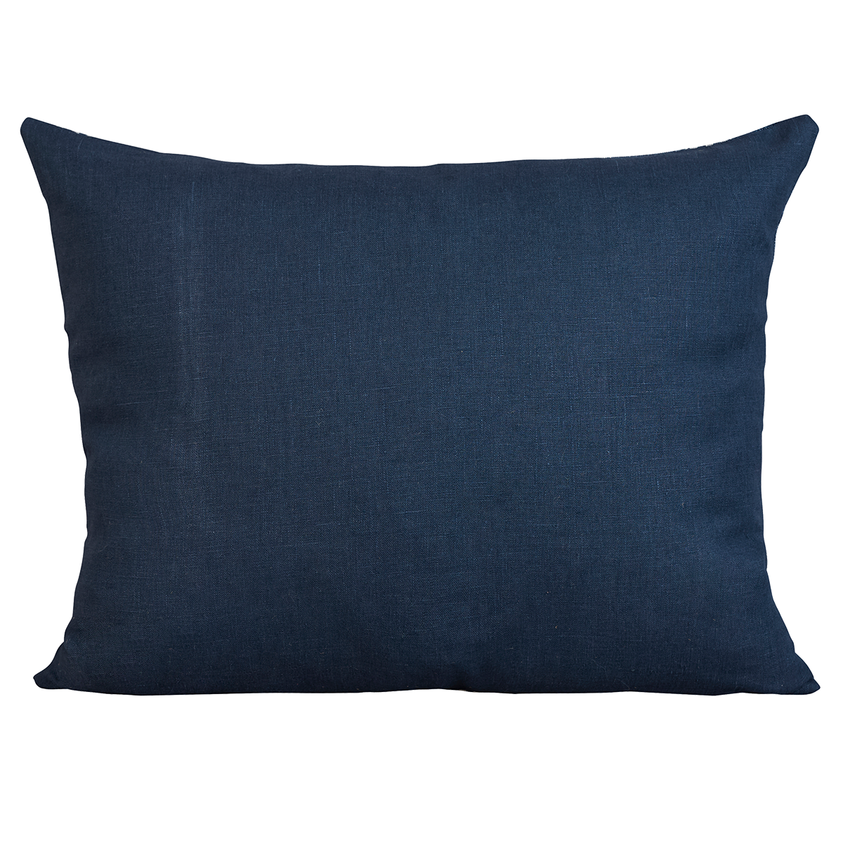 Rectangular vintage woven cotton Guatemalan indigo cushion with multicoloured cotton embroidery
