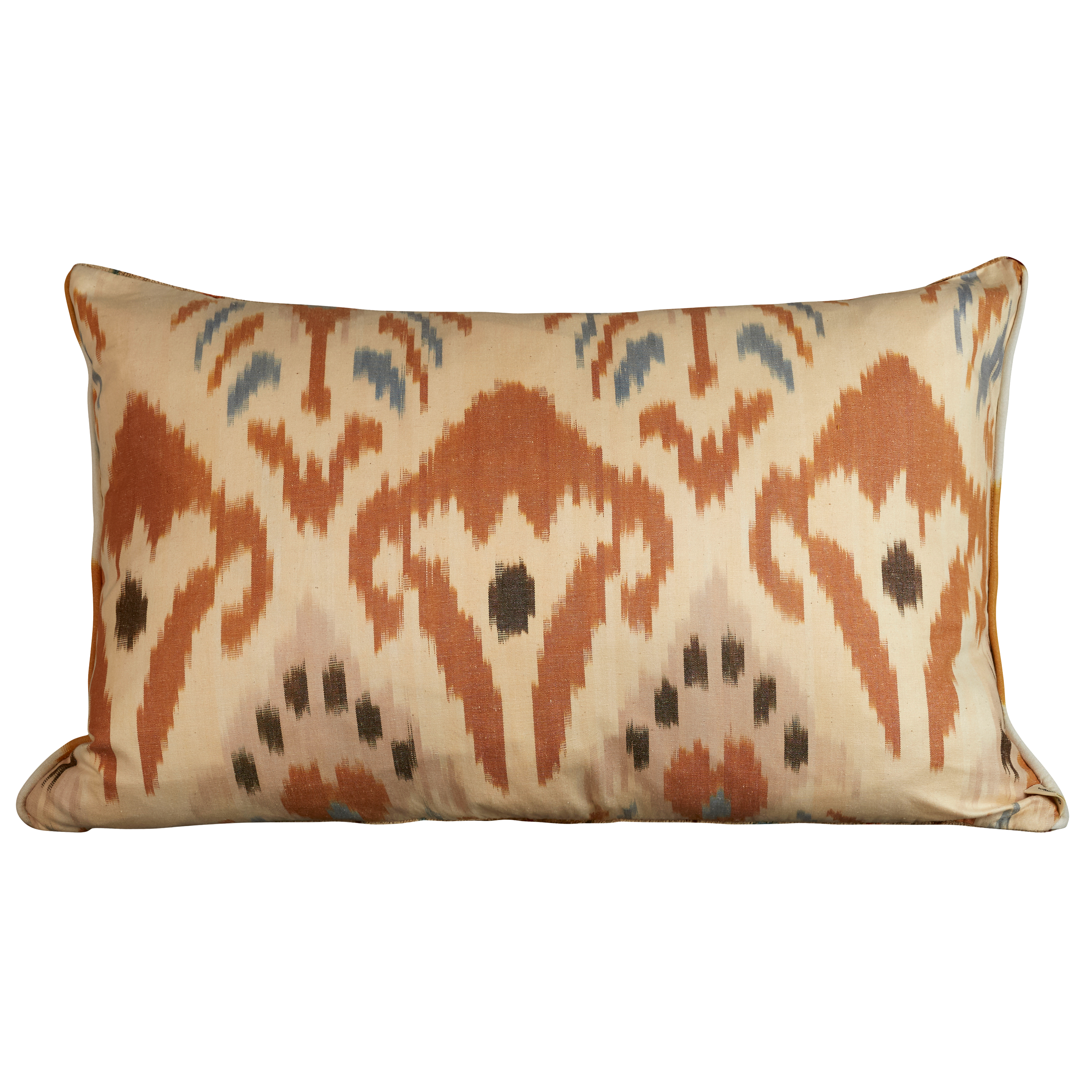 Brown and orange geometric hand-woven silk velvet Ikat cushion - throw pillow