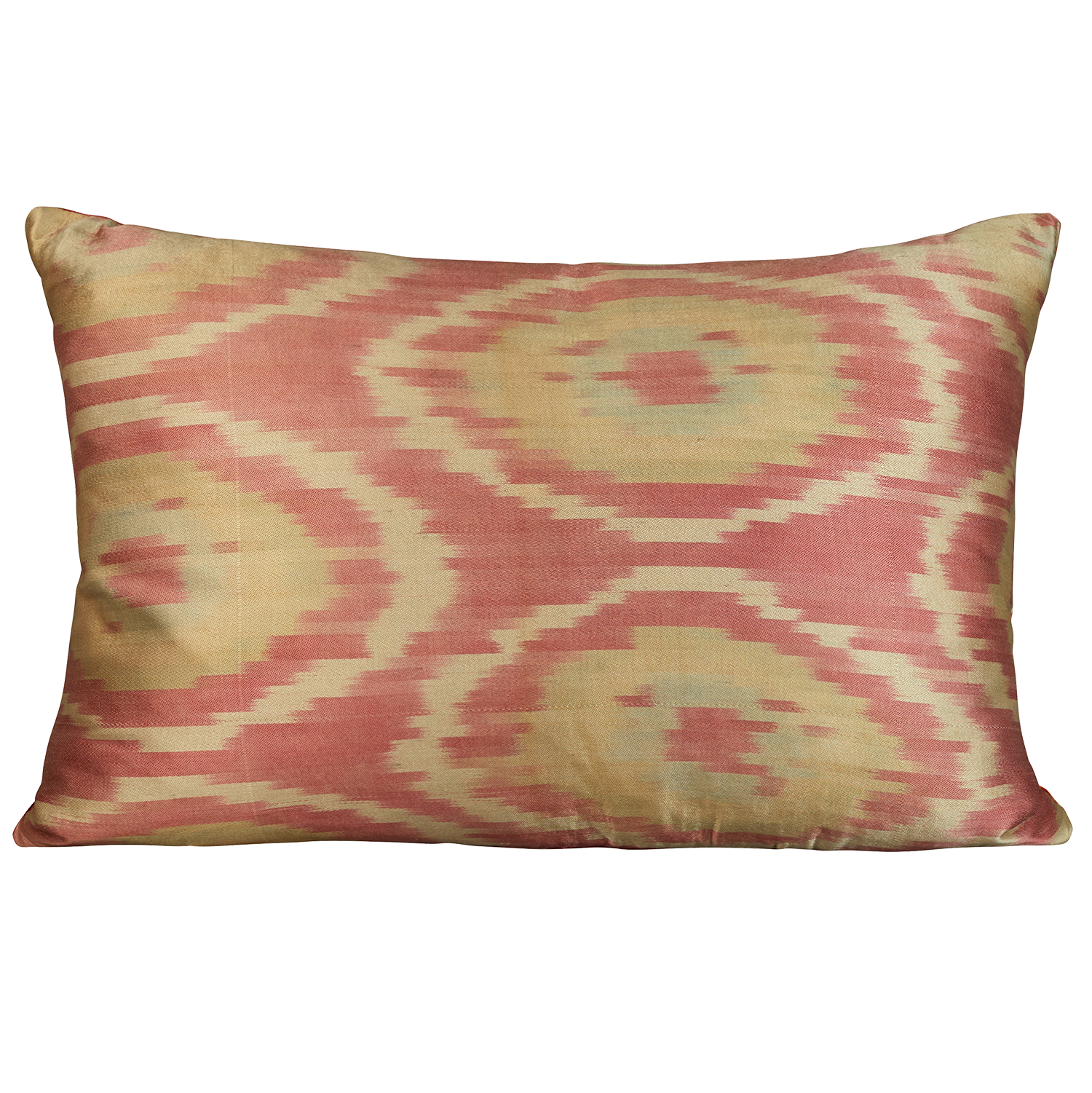 Yellow and red hand-woven silk velvet Ikat cushion - pillow