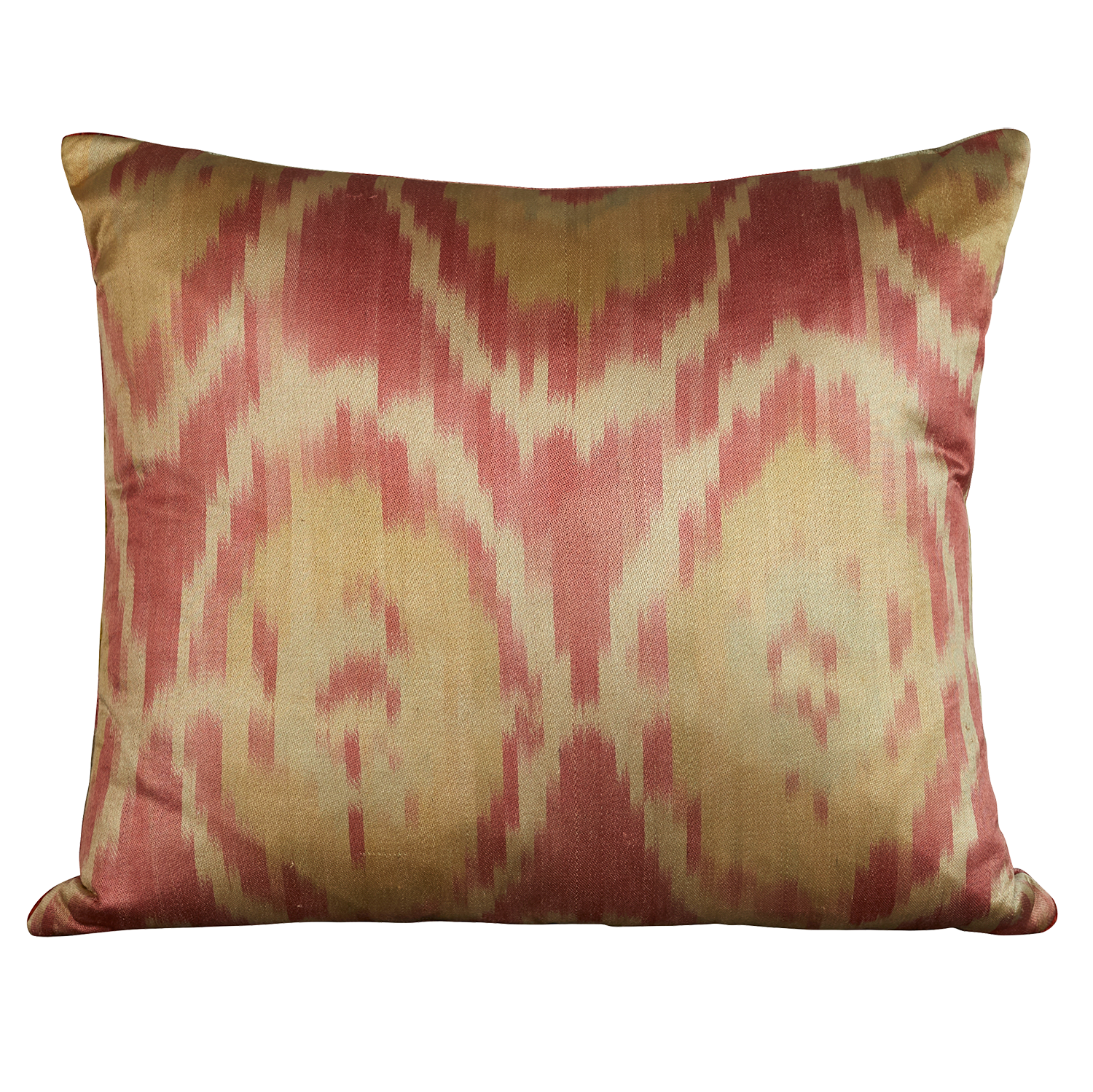 Small pink and chartreuse hand-woven silk velvet ikat cushion - throw pillow