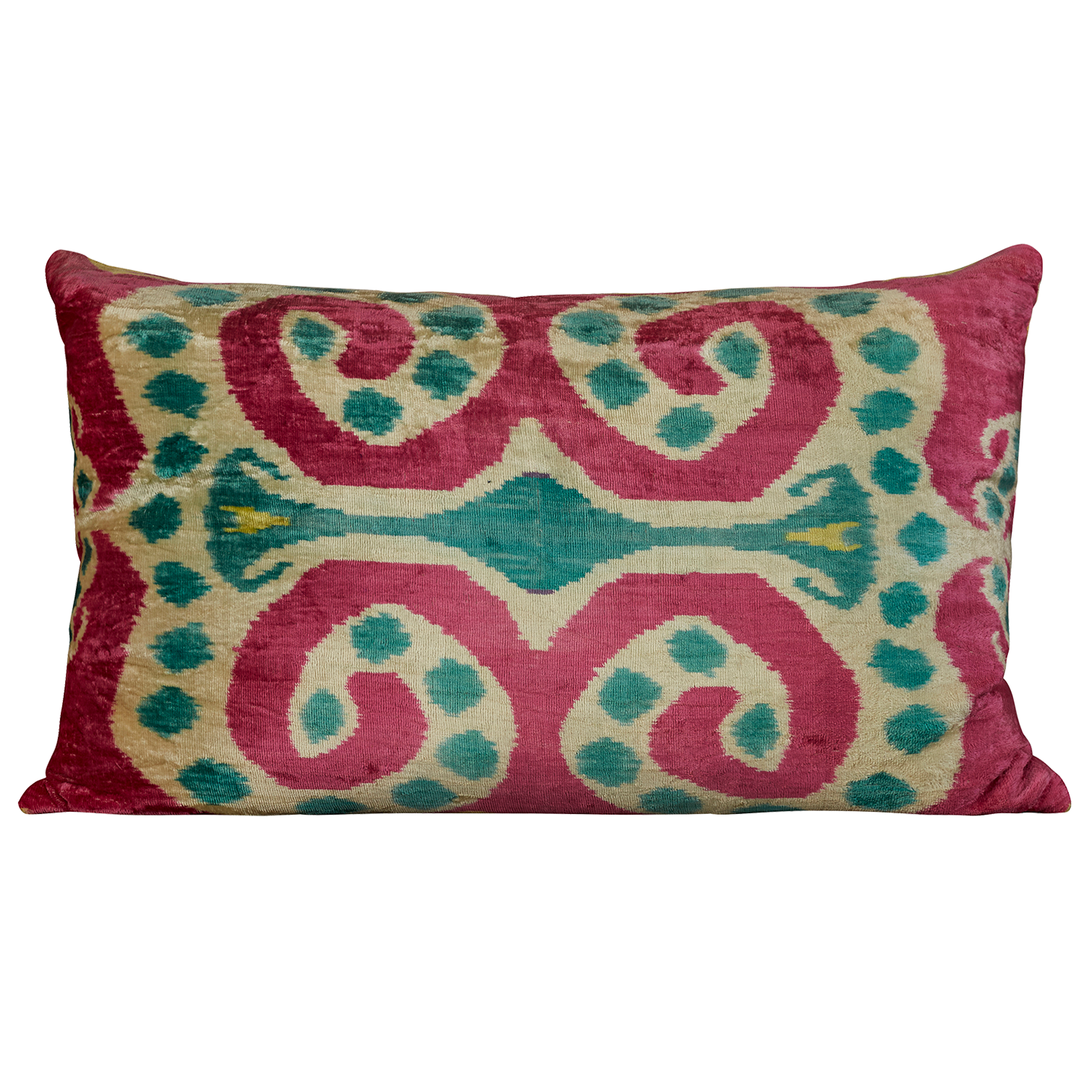 Rectangular Hand-woven silk velvet Ikat cushion - throw pillow