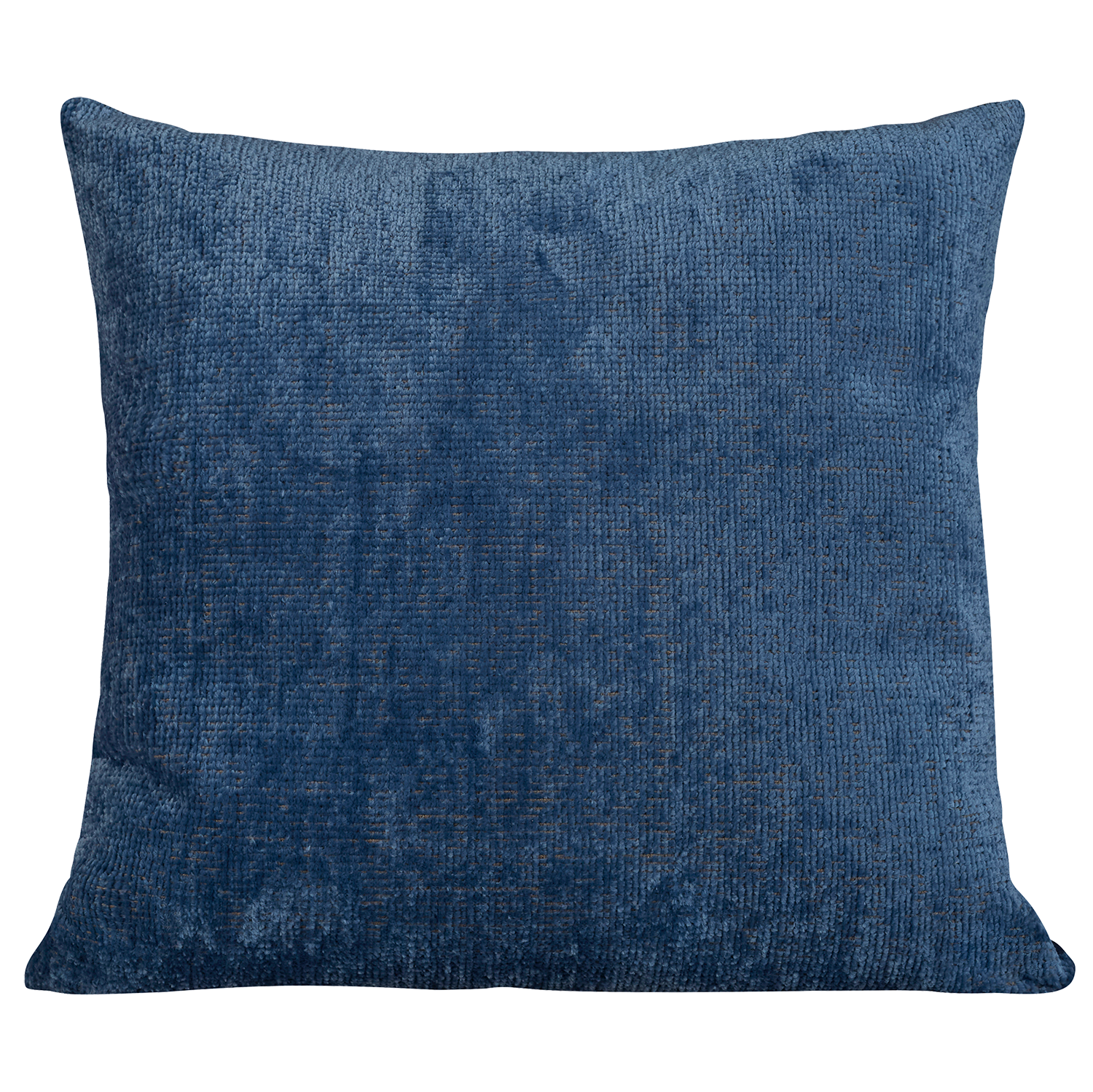 Square hand-woven chenille cushion in blue